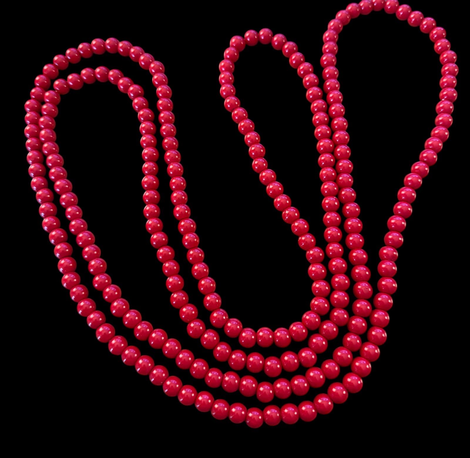 Vintage Red Glass Beads no Clasp 34" Long