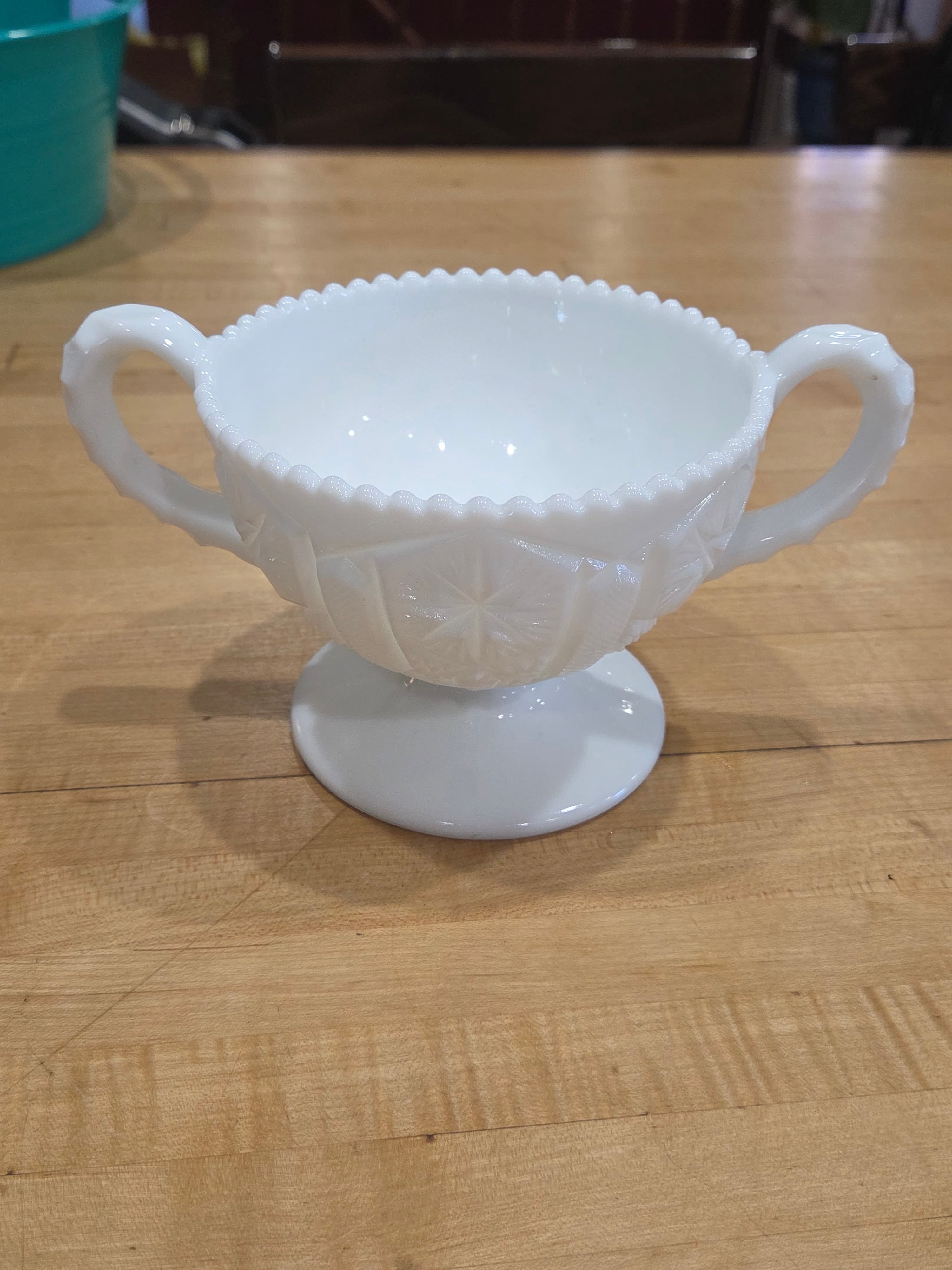 Vintage LE Smith White Milk Glass Star of David Pedestal Open Sugar Bowl