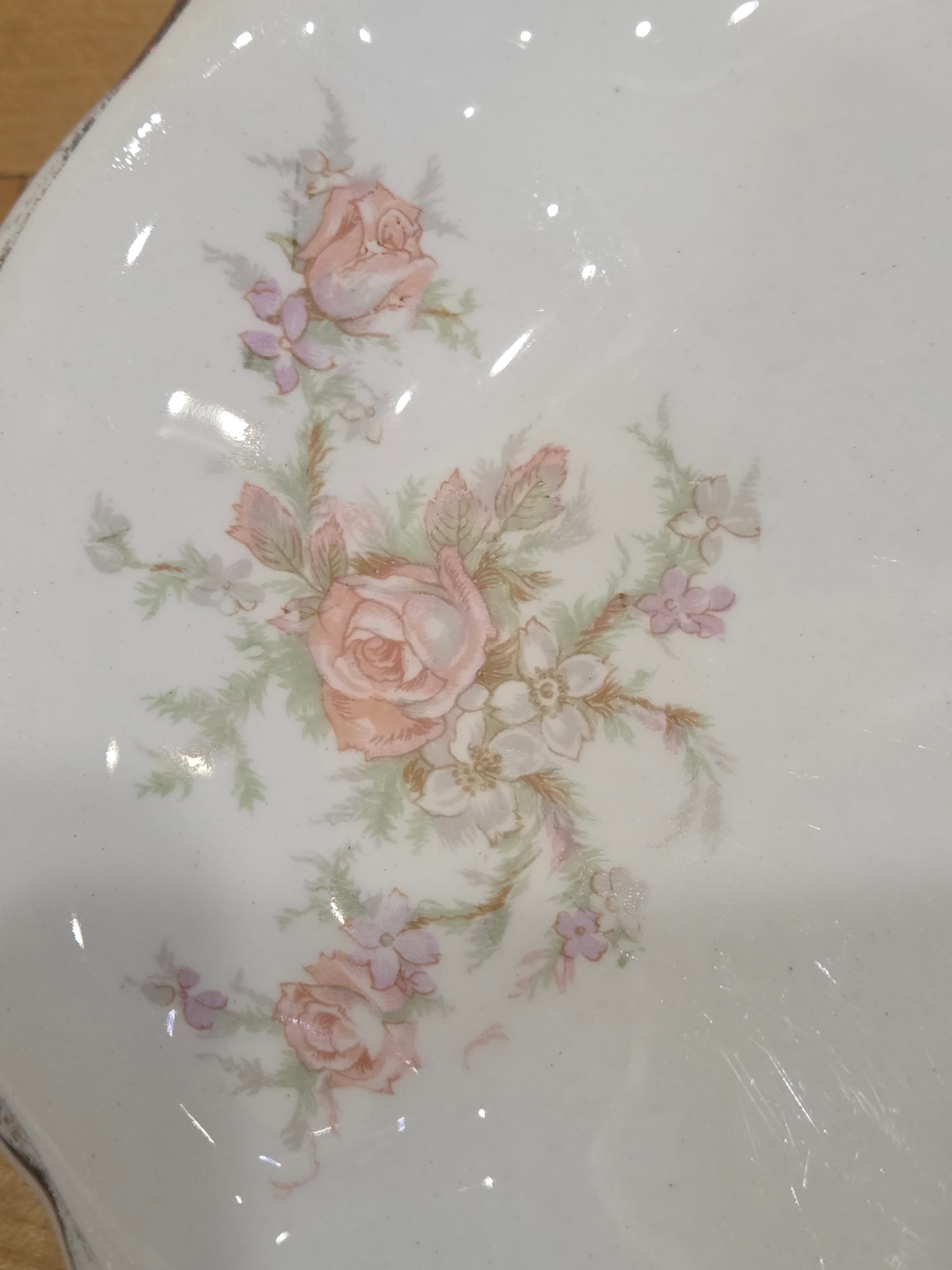 Homer Laughlin Hudson Pink Rose 13" Oval Serving Platter Gilt Rim As Is - Thumbnail 3
