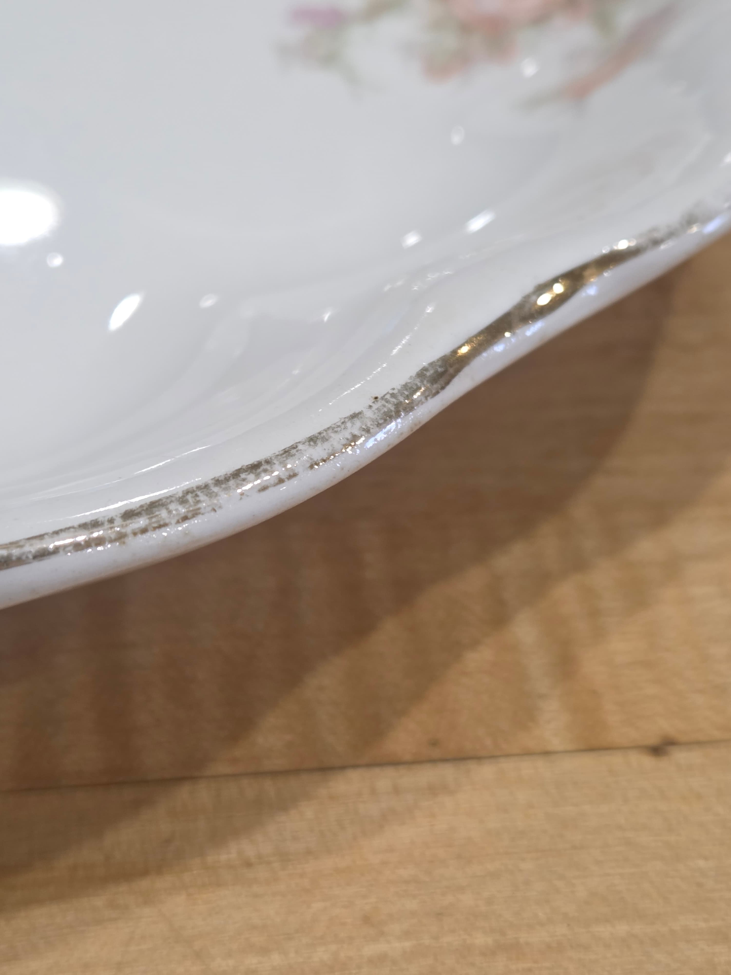 Homer Laughlin Hudson Pink Rose 13" Oval Serving Platter Gilt Rim As Is - Thumbnail 6