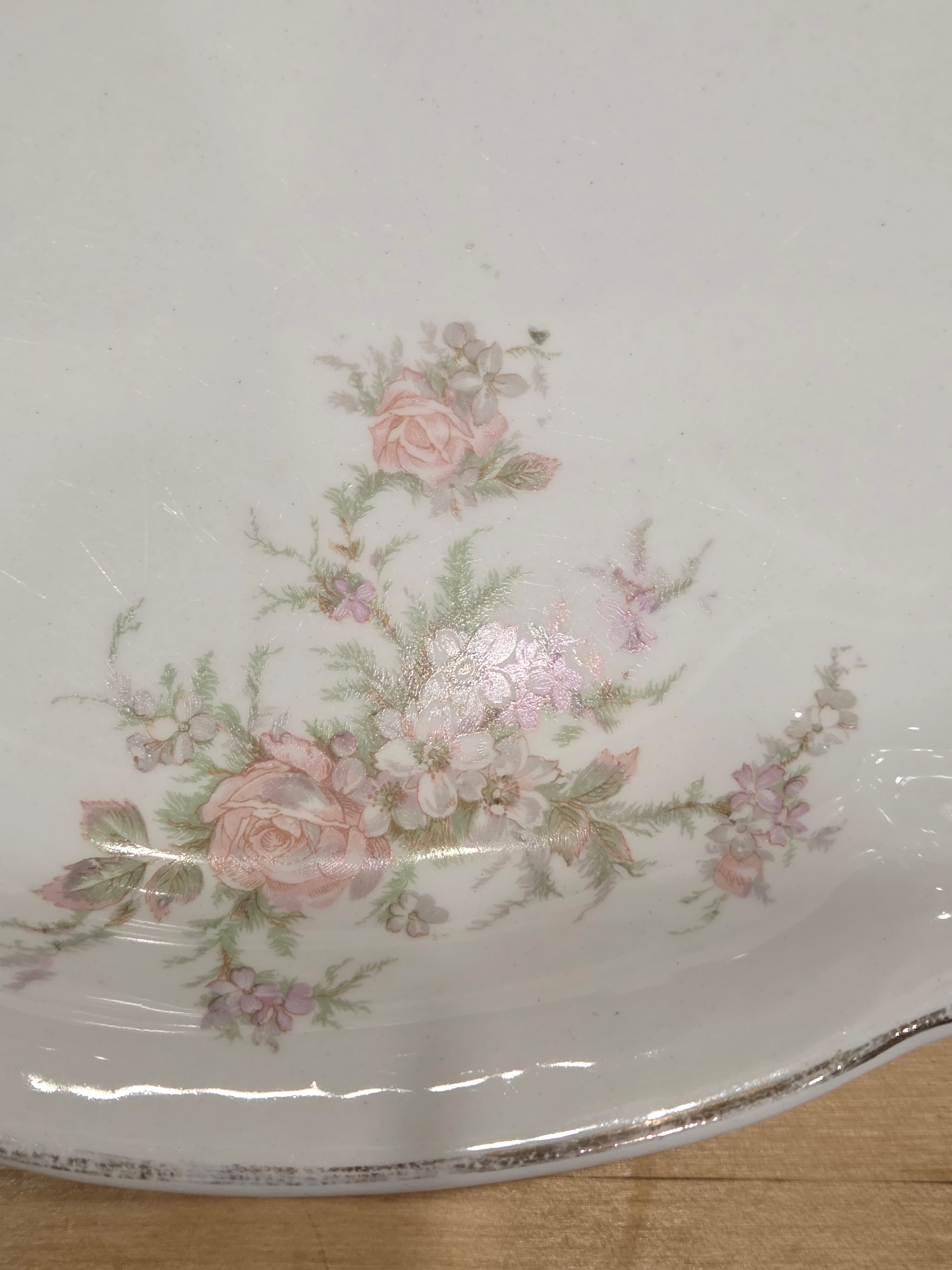 Homer Laughlin Hudson Pink Rose 13" Oval Serving Platter Gilt Rim As Is - Thumbnail 4