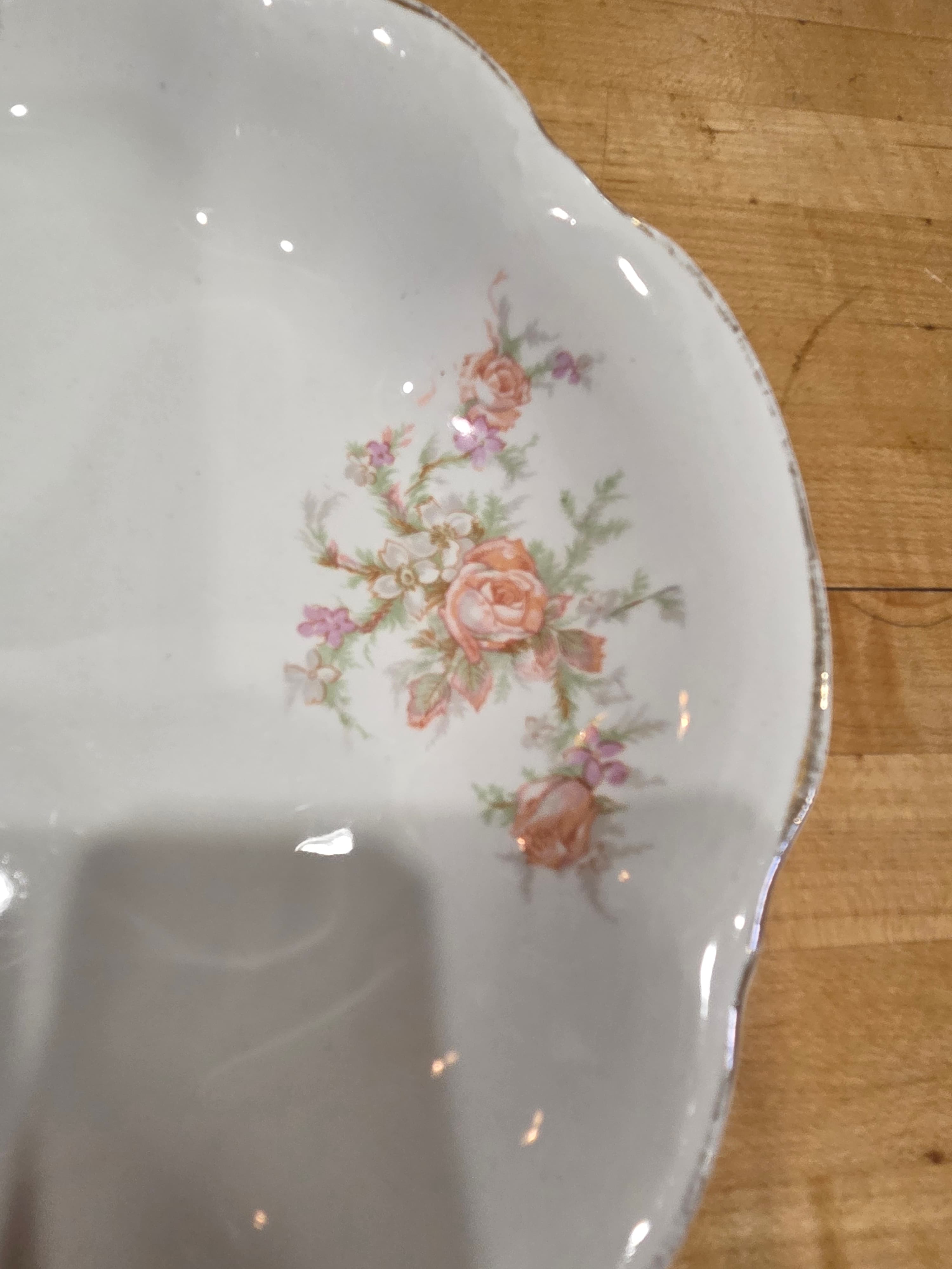 Homer Laughlin Hudson Pink Rose 13" Oval Serving Platter Gilt Rim As Is - Thumbnail 5