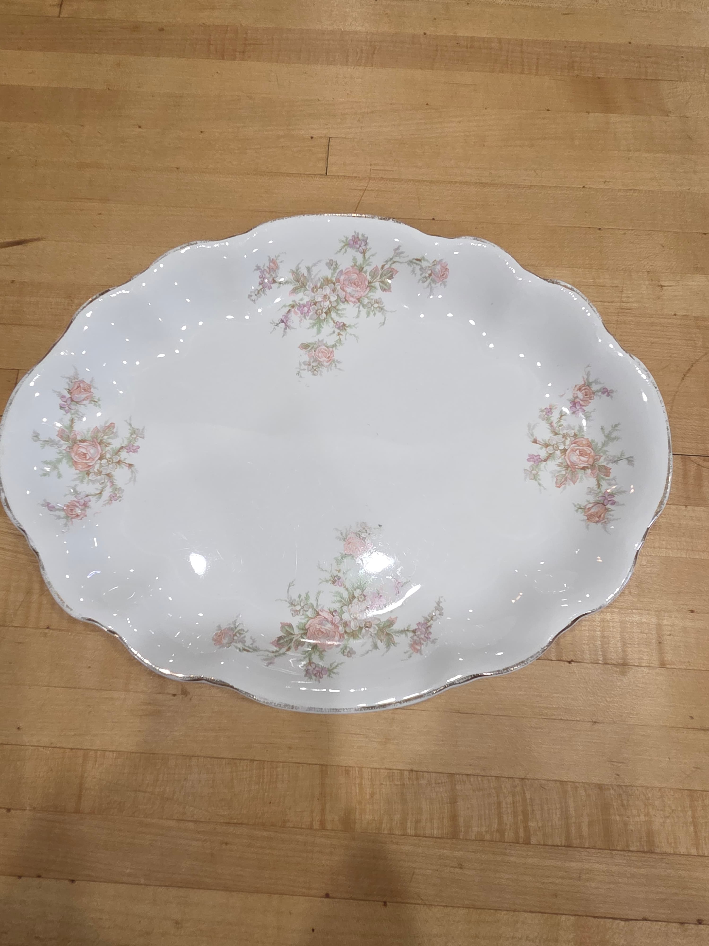 Homer Laughlin Hudson Pink Rose 13" Oval Serving Platter Gilt Rim As Is