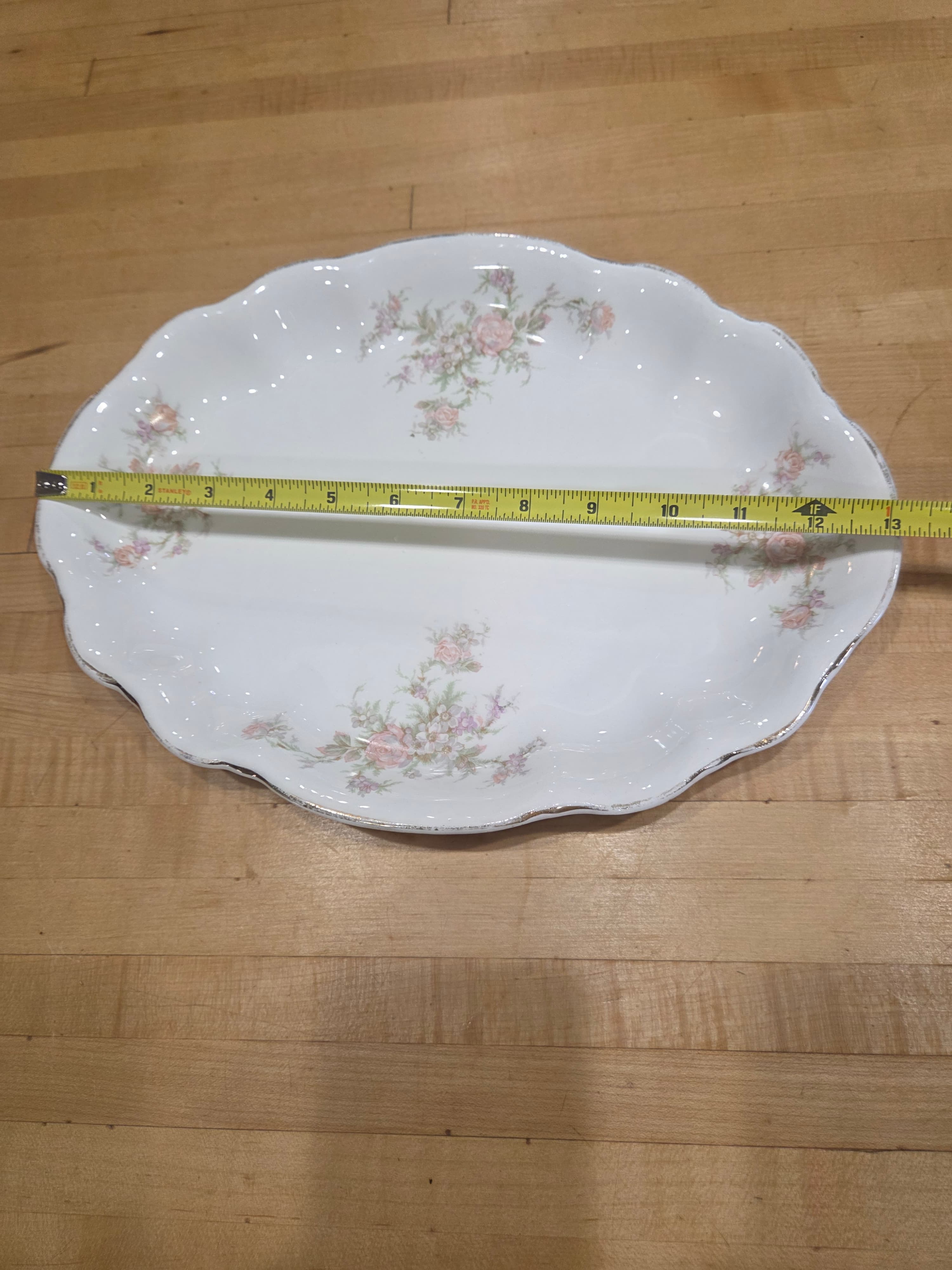 Homer Laughlin Hudson Pink Rose 13" Oval Serving Platter Gilt Rim As Is - Thumbnail 9