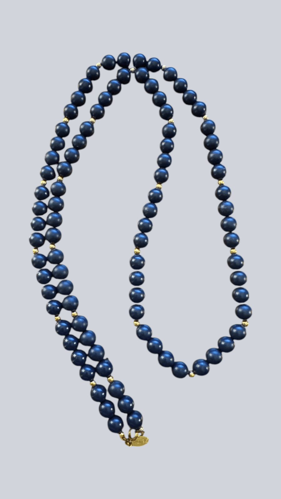 Vintage Navy Blue Goldtone Acyrlic Beads Signed Evoke
