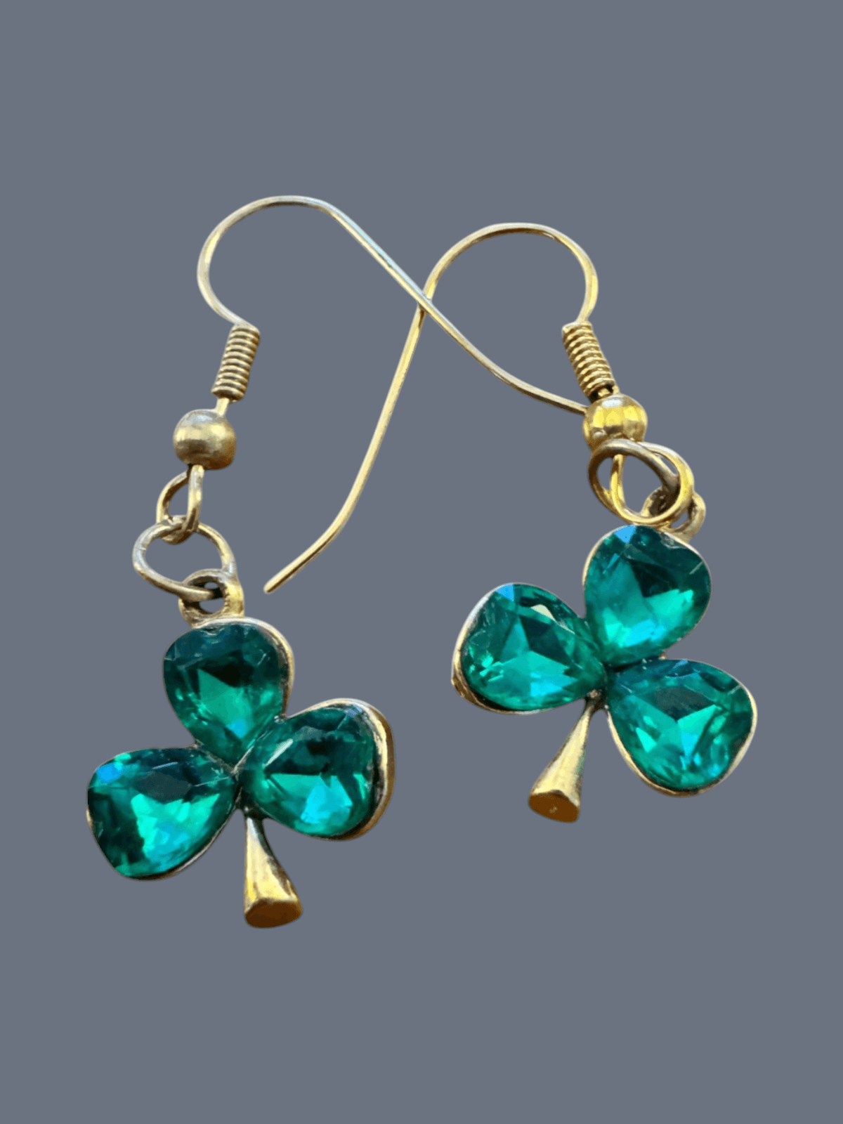Vintage Shamrock Earrings Green Rhinestones