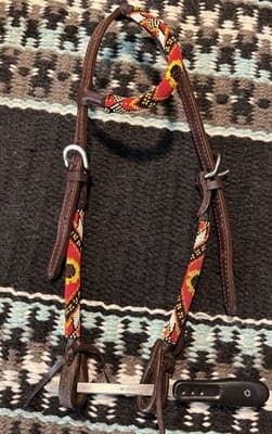 Lightly Used Sunflower Beaded Headstall - Horse Size - Thumbnail 2