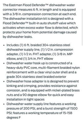 New Eastman Flood Defender Dishwasher Hose 3/8" Inlet Universal Connector - Thumbnail 2