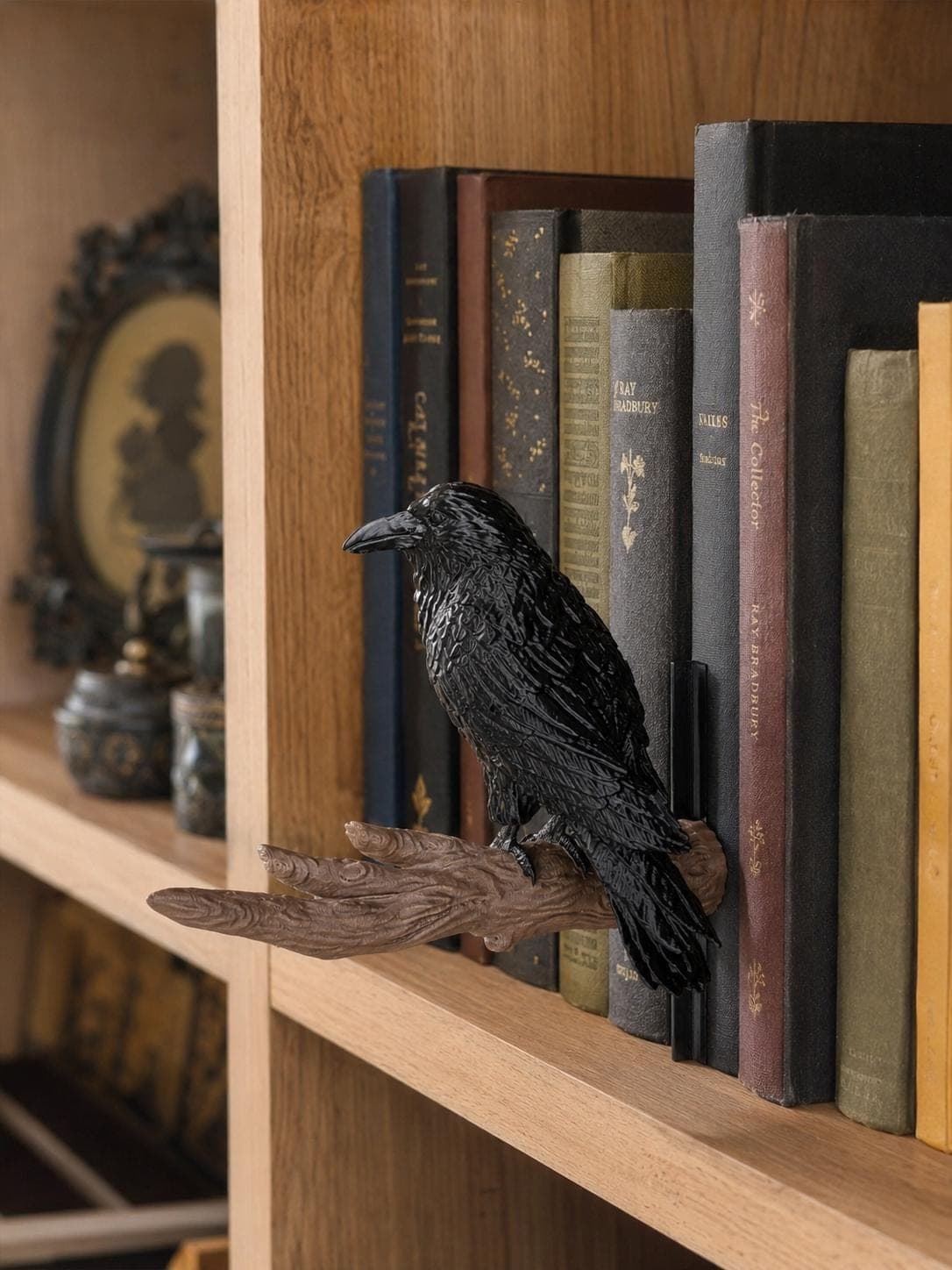 Raven Bookshelf Nook Decor | Gothic Crow Branch Perch | Dark Academia Shelf Accent | 3D Printed Raven Book Nook Display - Thumbnail 5