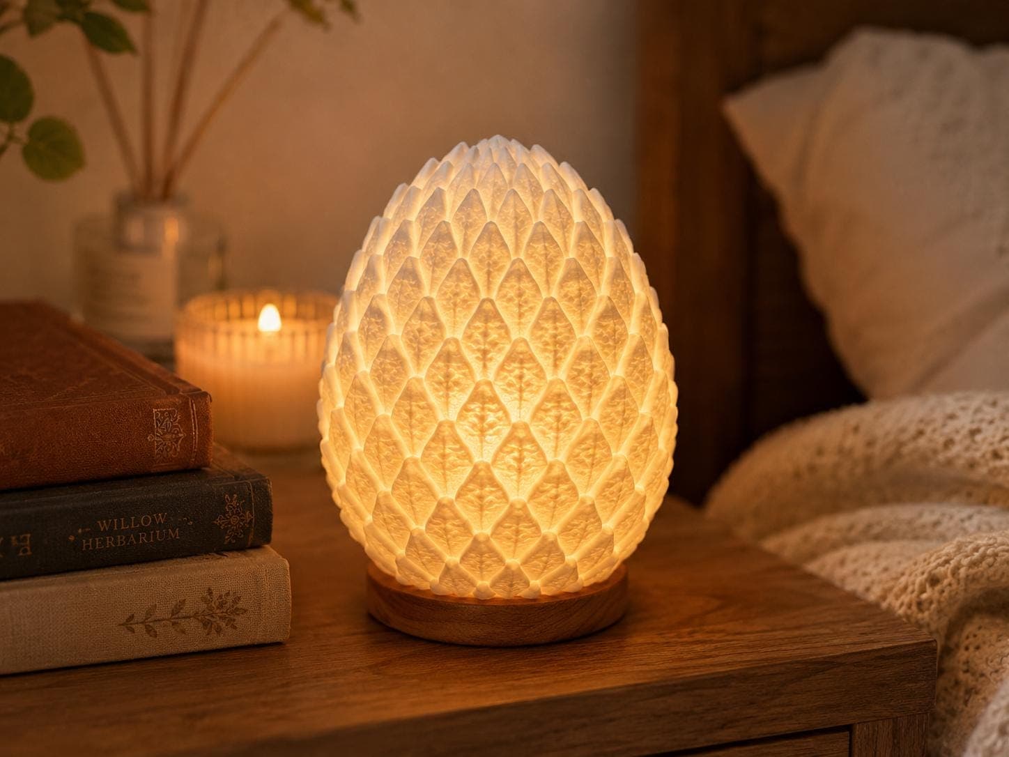 Dragon Scale Egg Lamp, 3D Printed Glowing Night Light, Fantasy Bedside Decor