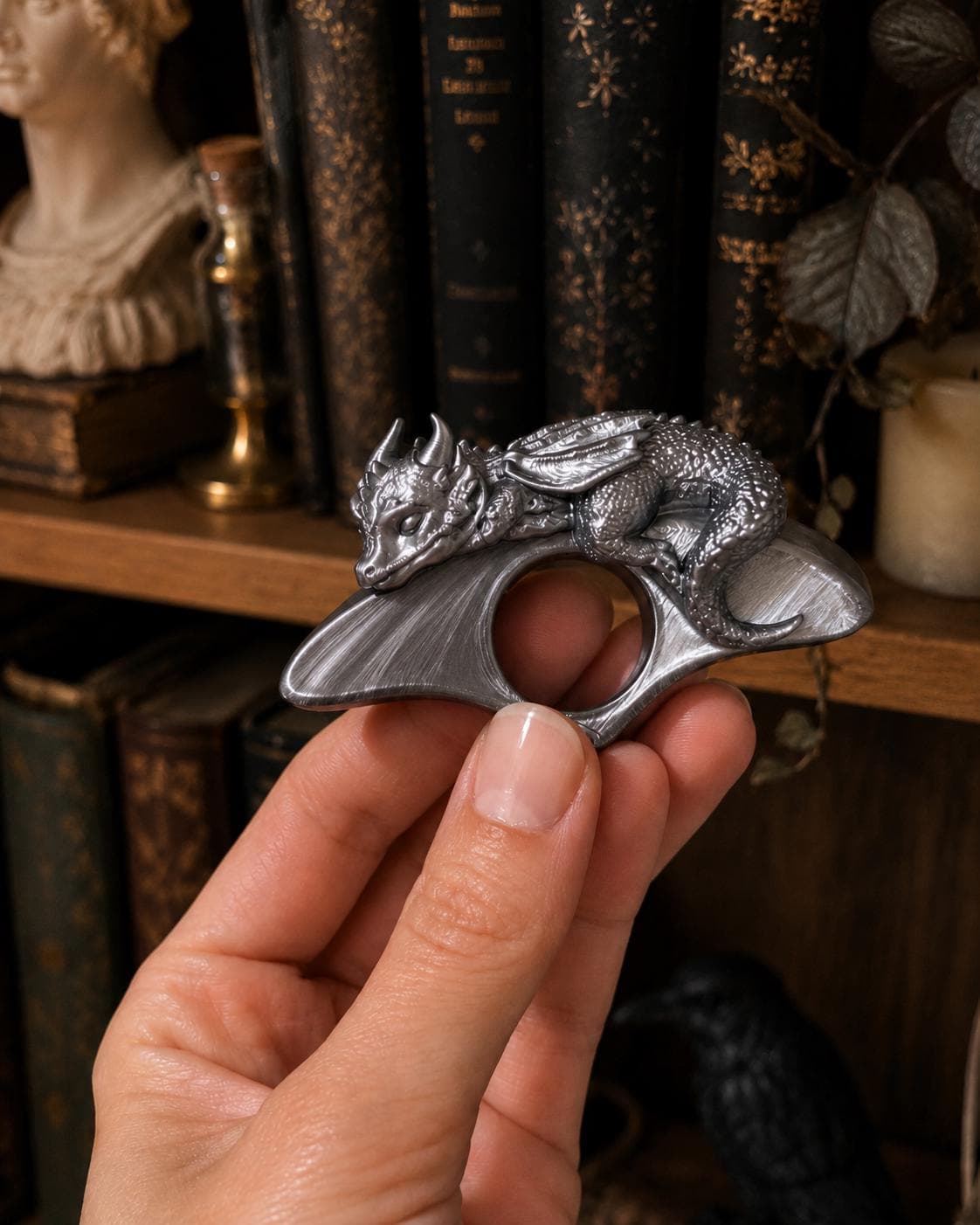Sleeping Dragon Book Page Holder | Fantasy Thumb Ring Page Opener | 3D Printed Dragon Reading Accessory | Book Lover Gift - Thumbnail 3