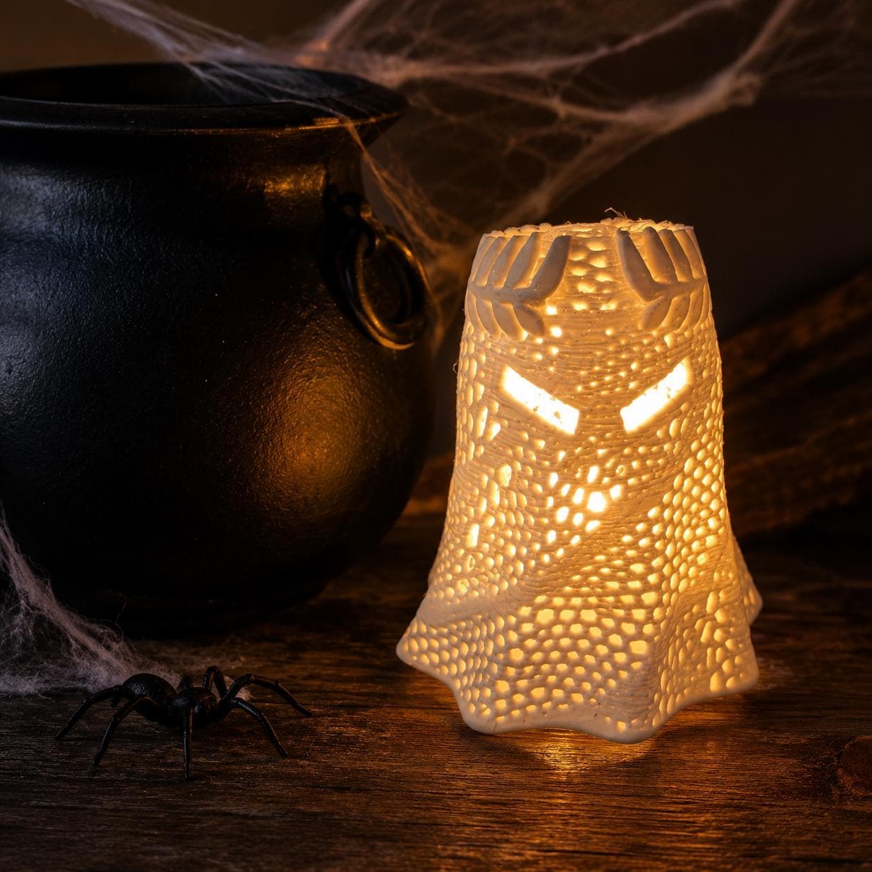 Alexander the Ghost Lantern – 3D Printed Ghost Tea Light Holder, Spooky Halloween Shelf Decor, Gothic Ghost Lamp, Cute Creepy Decor - Thumbnail 5