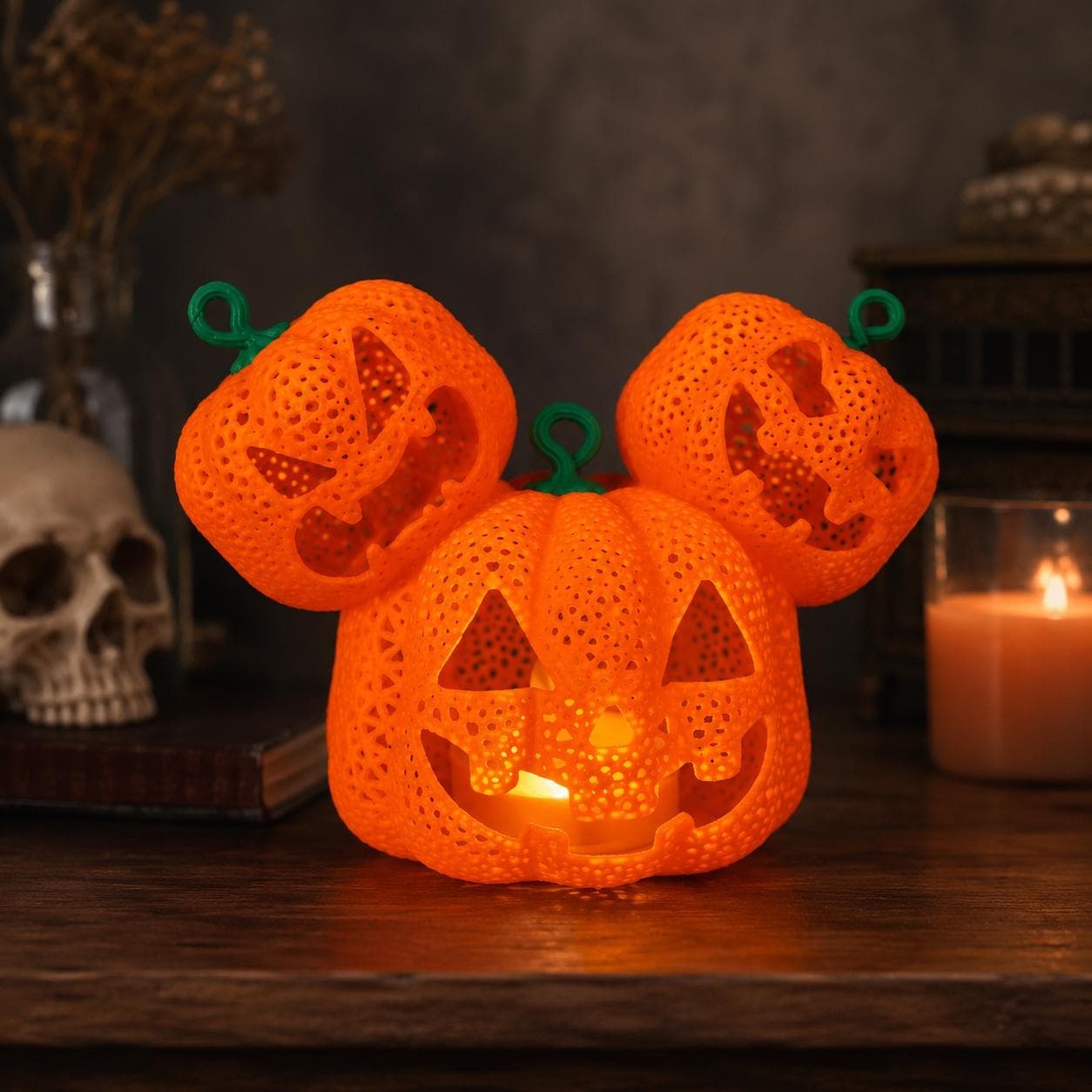 Mutated Jack O Lantern Tea Light Holder – 3D Printed Halloween Pumpkin Lantern, Spooky Pumpkin Decor, Cute Creepy LED Candle Holder - Thumbnail 3