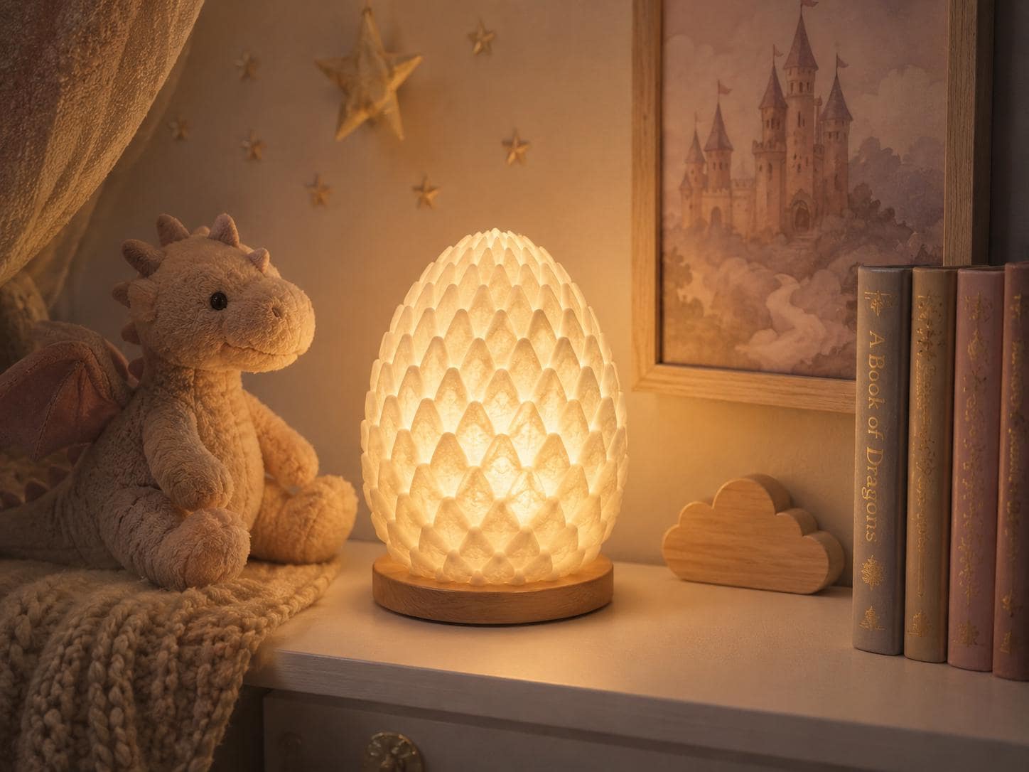 Dragon Scale Egg Lamp, 3D Printed Glowing Night Light, Fantasy Bedside Decor - Thumbnail 2