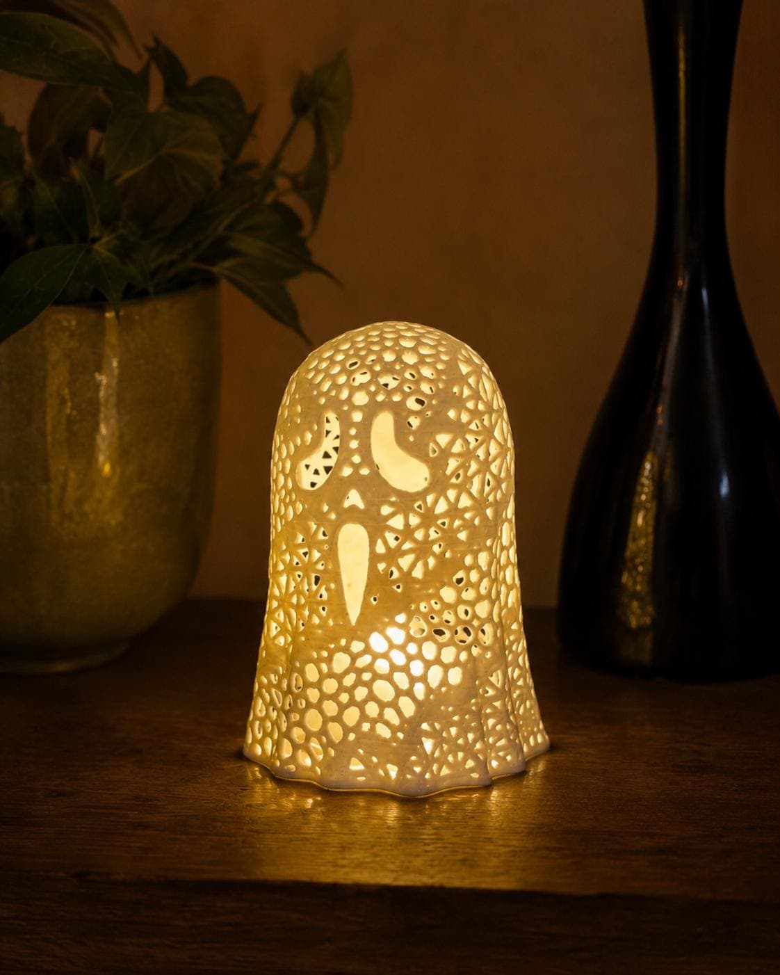 SCREAM Ghost Tealight Holder | Glowing Ghost Lantern | Cute Halloween Shelf Decor | Spooky Fall Mantel Accent - Thumbnail 8