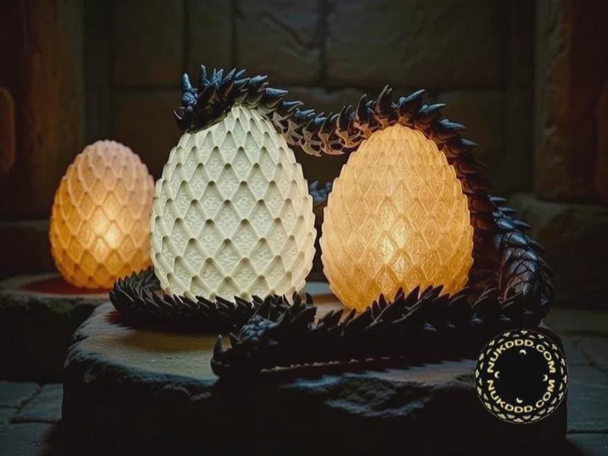 Dragon Scale Egg Lamp, 3D Printed Glowing Night Light, Fantasy Bedside Decor - Thumbnail 6