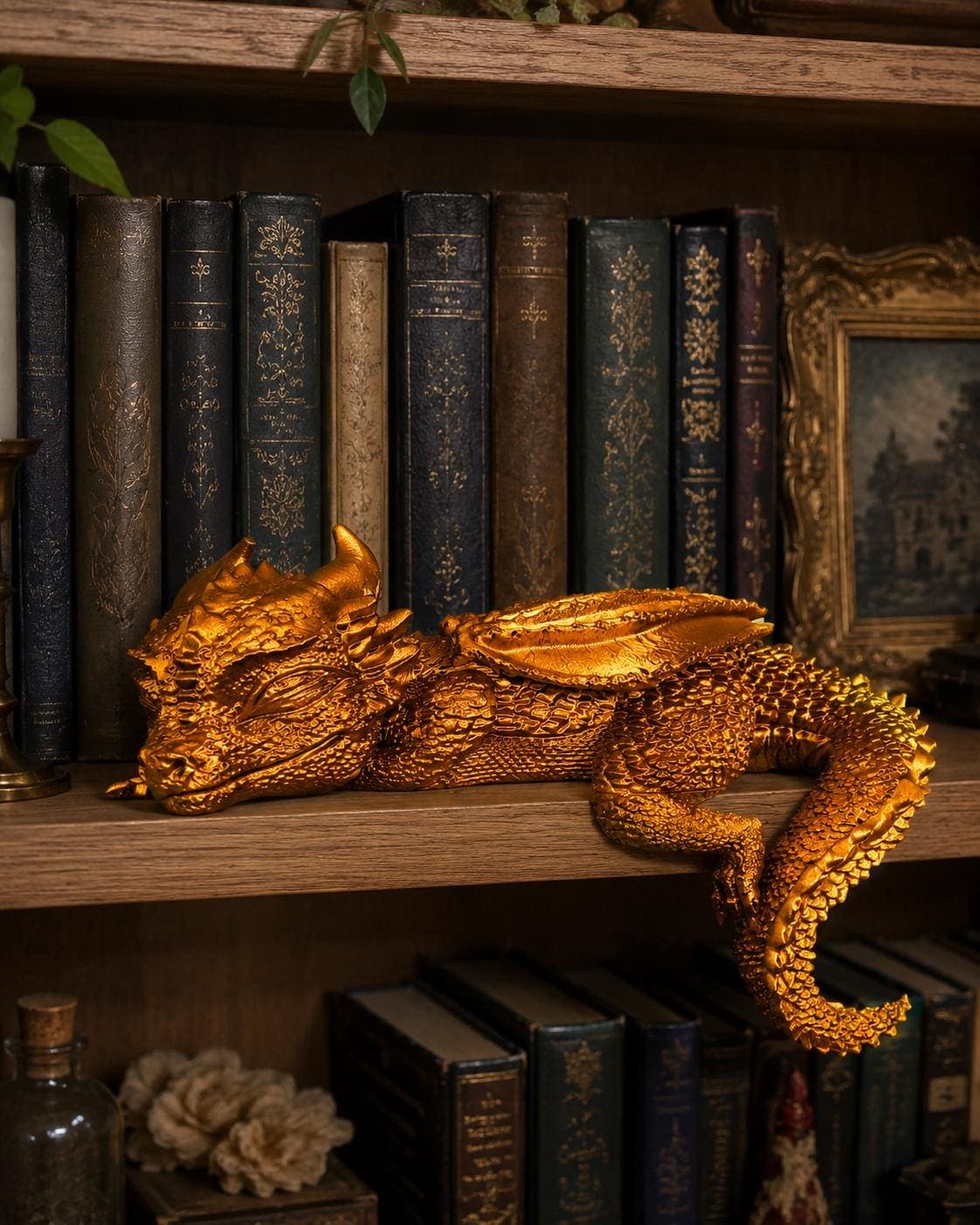 Sleeping Dragon Bookshelf Nook Decor | Gothic Book Lover Gift | 3D Printed Dragon Decor