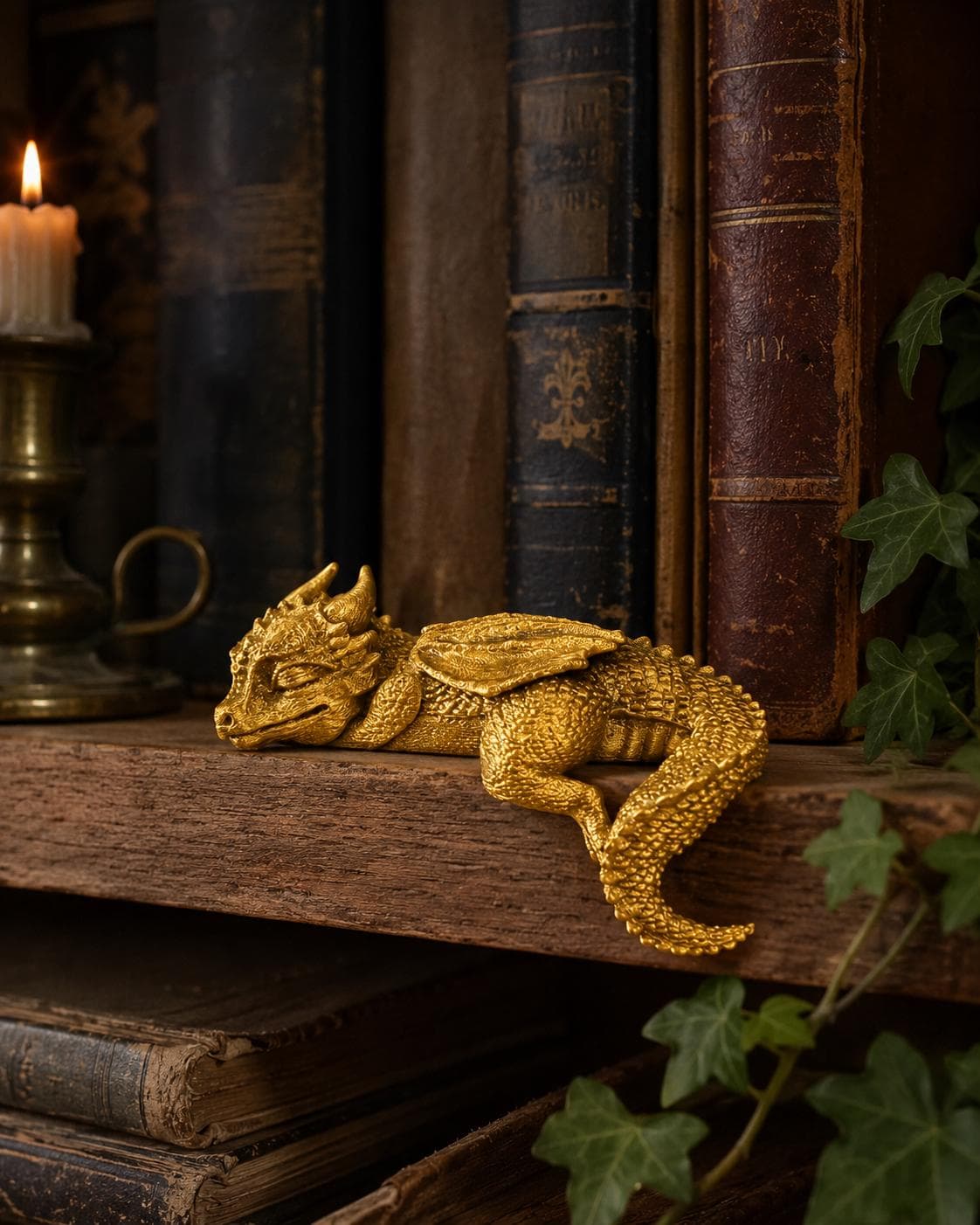 Sleeping Dragon Bookshelf Nook Decor | Gothic Book Lover Gift | 3D Printed Dragon Decor - Thumbnail 4