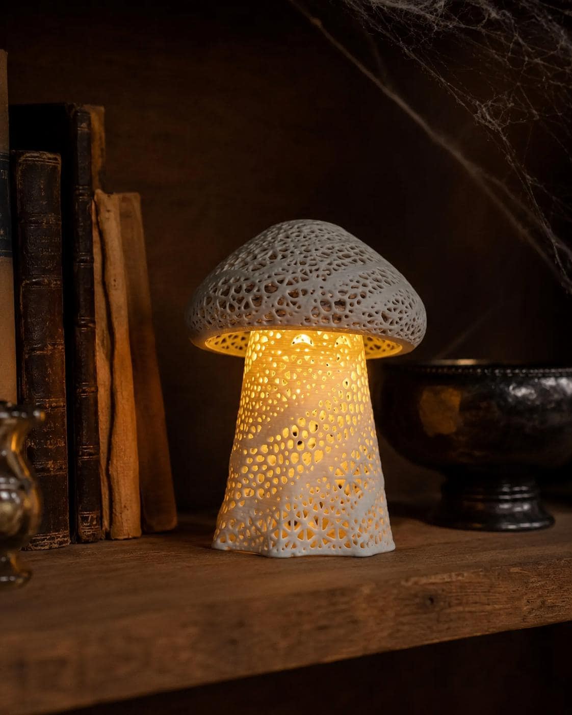 Mystic Ghost Shroom Lantern | 3D Printed Mushroom Night Light, Spooky Halloween Shelf Decor, Ghost Mushroom Lamp, Cottagecore Fantasy Decor - Thumbnail 5