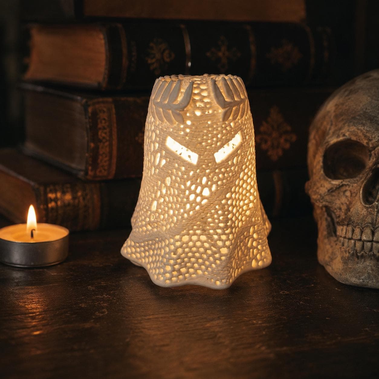 Alexander the Ghost Lantern – 3D Printed Ghost Tea Light Holder, Spooky Halloween Shelf Decor, Gothic Ghost Lamp, Cute Creepy Decor - Thumbnail 6