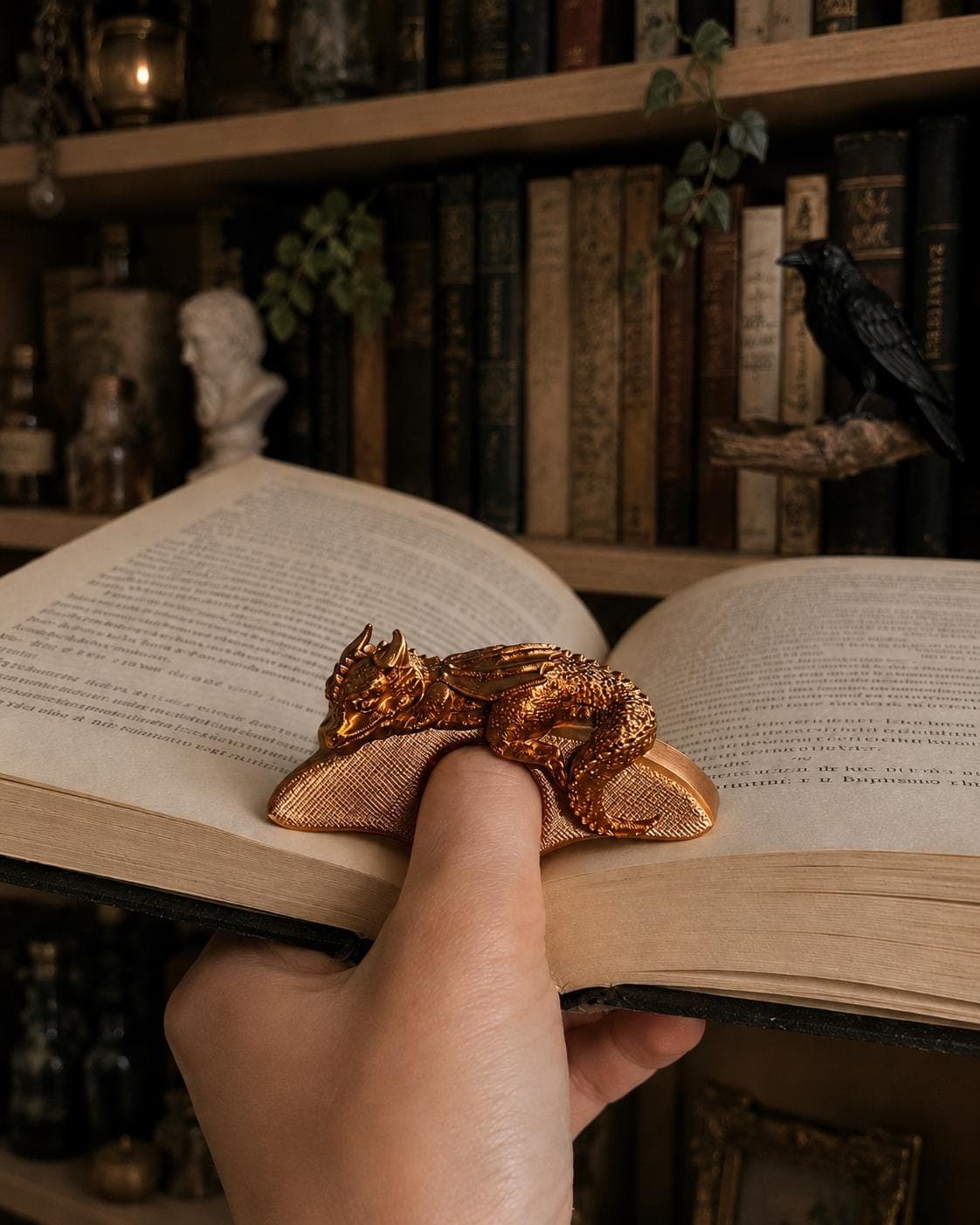 Sleeping Dragon Book Page Holder | Fantasy Thumb Ring Page Opener | 3D Printed Dragon Reading Accessory | Book Lover Gift - Thumbnail 2