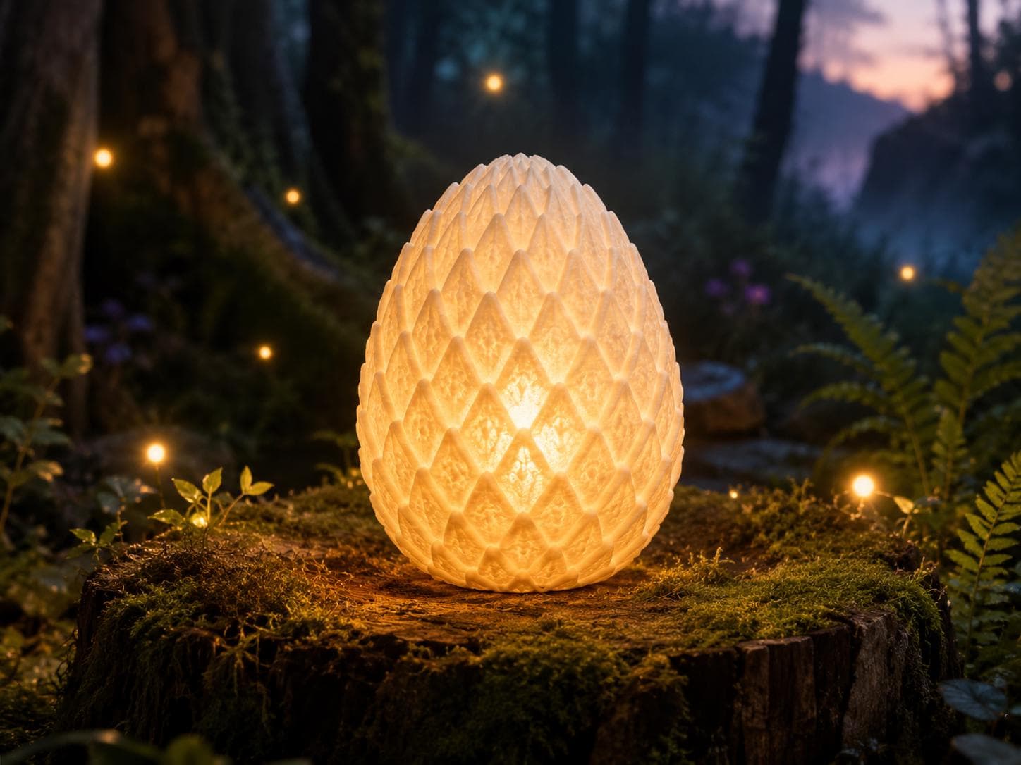 Dragon Scale Egg Lamp, 3D Printed Glowing Night Light, Fantasy Bedside Decor - Thumbnail 5