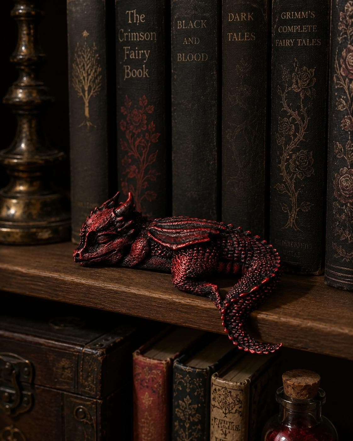 Sleeping Dragon Bookshelf Nook Decor | Gothic Book Lover Gift | 3D Printed Dragon Decor - Thumbnail 2