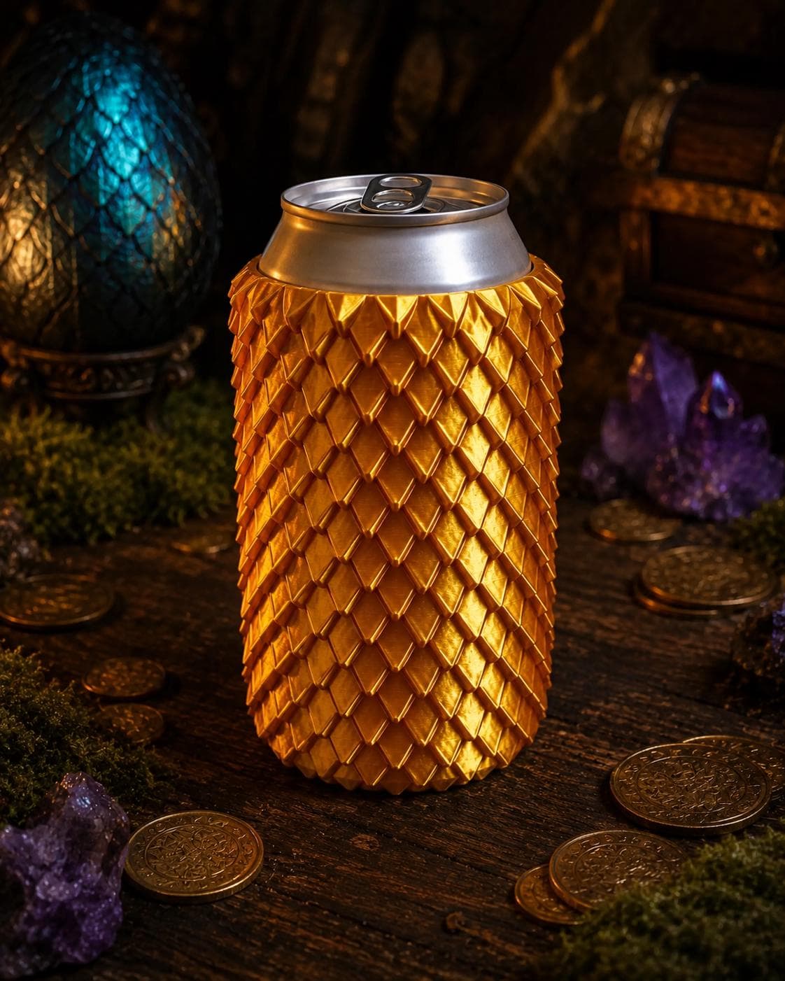 Dragon Scale Can Holder, 3D Printed Fantasy Drink Sleeve, Textured Soda Cozy - Thumbnail 4