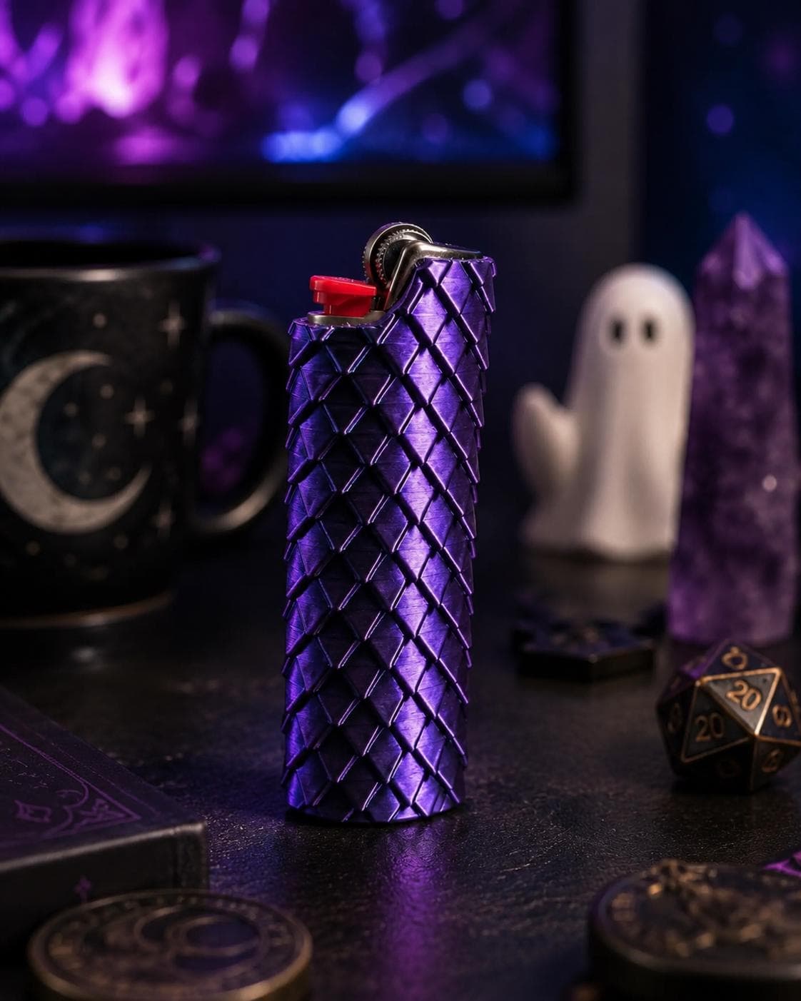 Dragon Scale Lighter Sleeve, 3D Printed Fantasy Cover for Standard BIC-Style Lighter - Thumbnail 3
