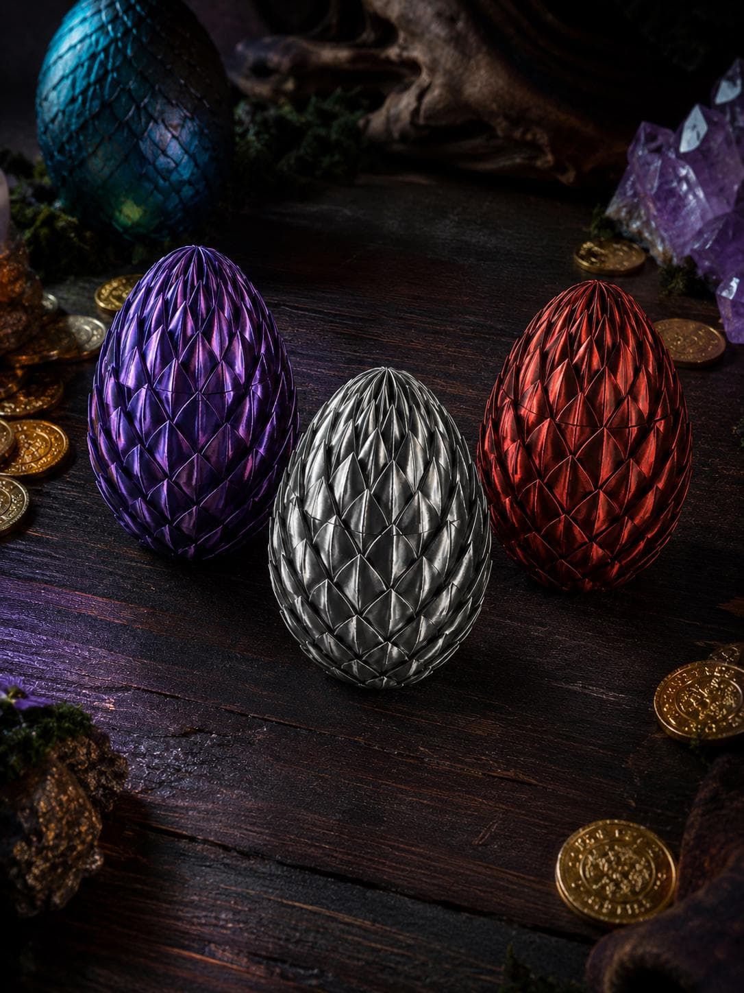 Dragon Scale Egg Container, 3D Printed Fantasy Trinket Box - Thumbnail 3