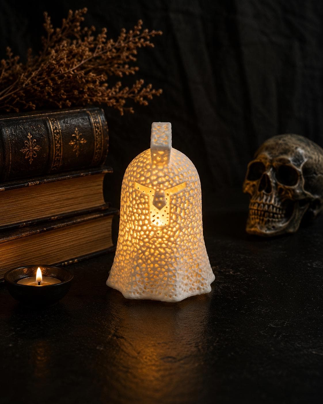 Spartan Ghost Figure, Gothic Bookshelf Nook Decor, 3D Printed Ancient Warrior Spirit, Spooky Shelf Statue, Dark Fantasy Desk Decor