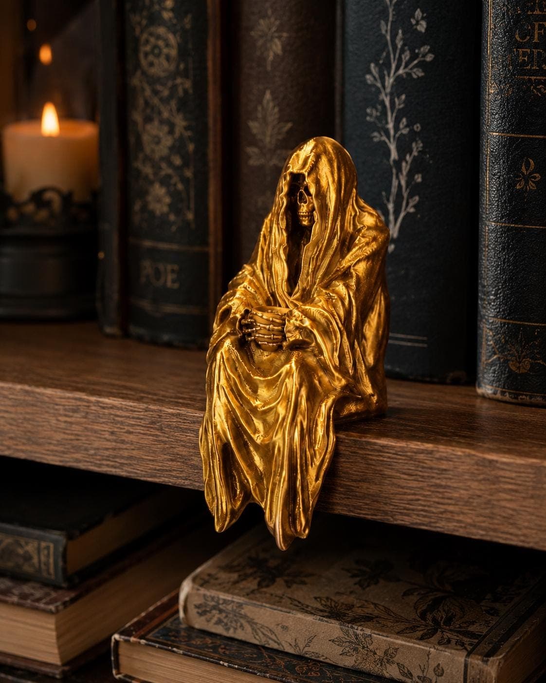 Grim Reaper Tea Cup Bookshelf Nook Decor | Gothic Shelf Sitter | Dark Academia Reaper Figurine | 3D Printed Spooky Decor - Thumbnail 5