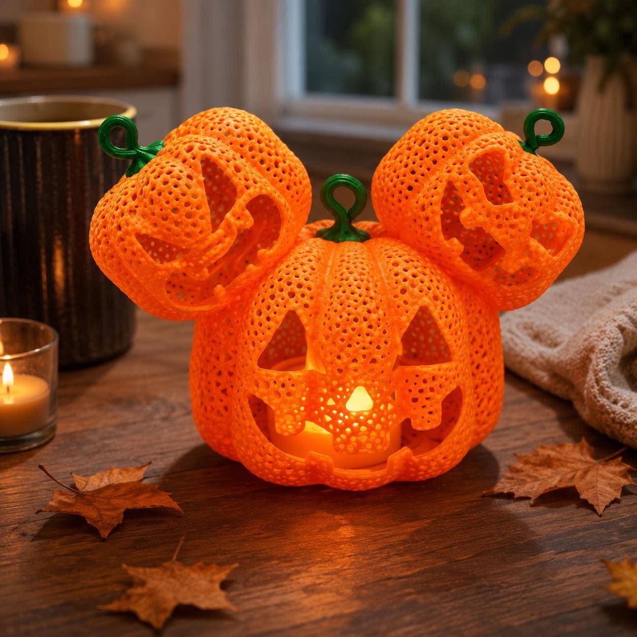 Mutated Jack O Lantern Tea Light Holder – 3D Printed Halloween Pumpkin Lantern, Spooky Pumpkin Decor, Cute Creepy LED Candle Holder - Thumbnail 2