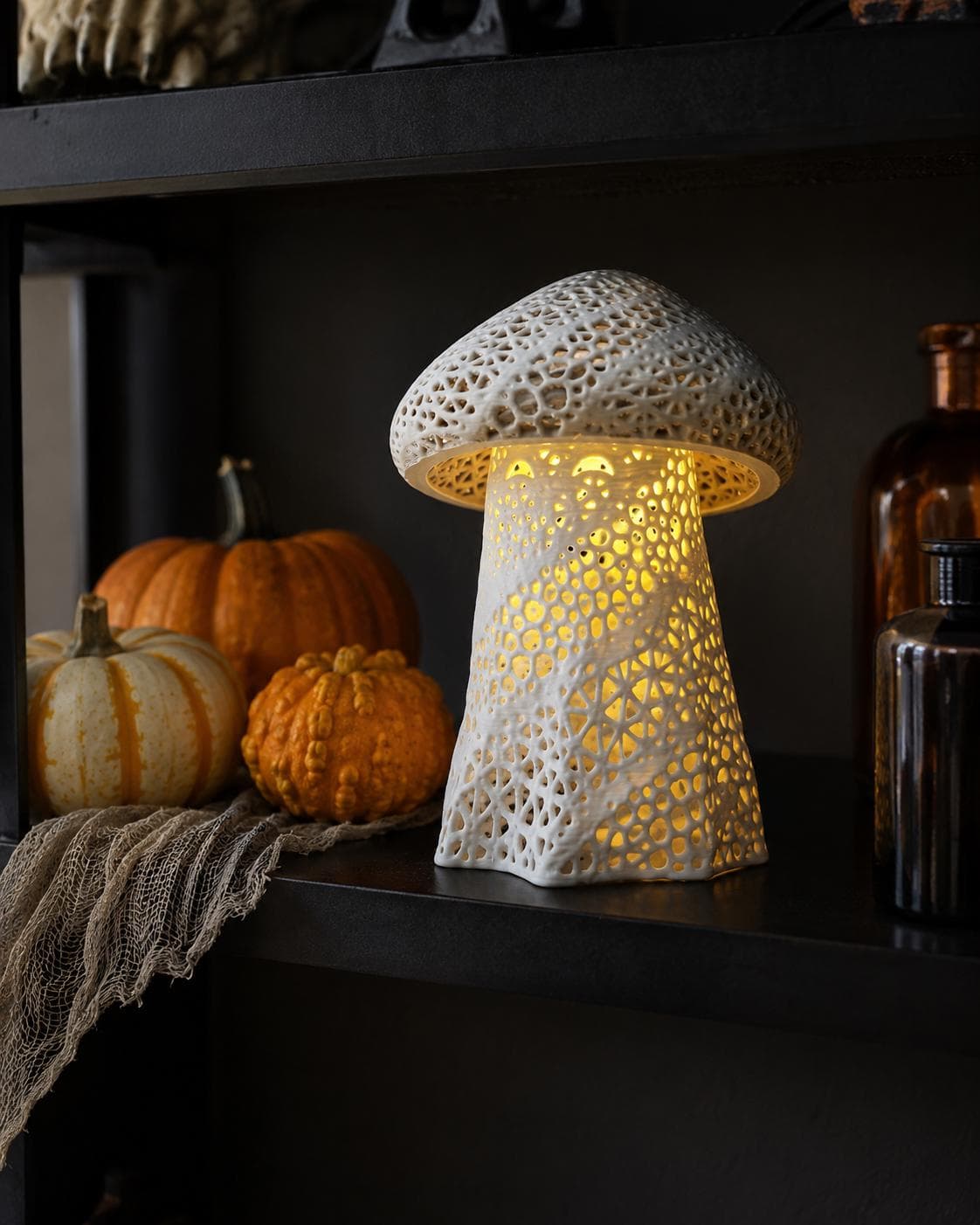 Mystic Ghost Shroom Lantern | 3D Printed Mushroom Night Light, Spooky Halloween Shelf Decor, Ghost Mushroom Lamp, Cottagecore Fantasy Decor - Thumbnail 4