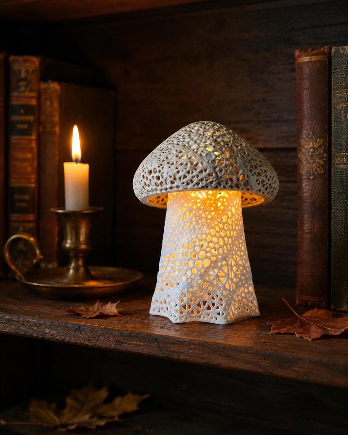 Mystic Ghost Shroom Lantern | 3D Printed Mushroom Night Light, Spooky Halloween Shelf Decor, Ghost Mushroom Lamp, Cottagecore Fantasy Decor - Thumbnail 6