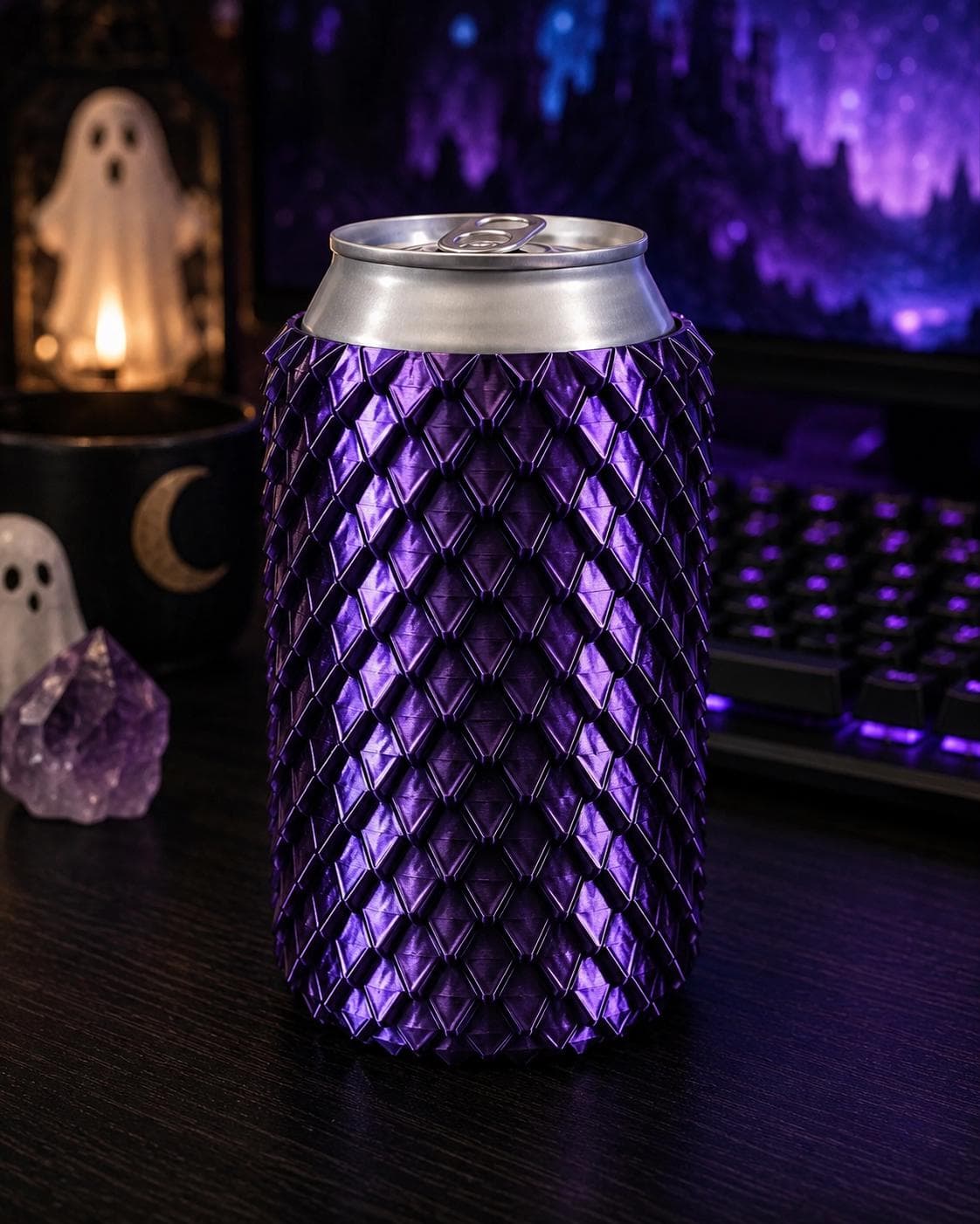 Dragon Scale Can Holder, 3D Printed Fantasy Drink Sleeve, Textured Soda Cozy - Thumbnail 5