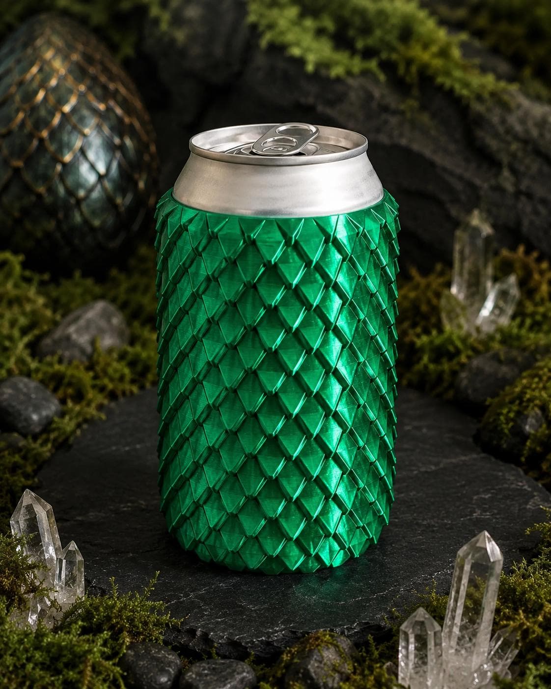 Dragon Scale Can Holder, 3D Printed Fantasy Drink Sleeve, Textured Soda Cozy