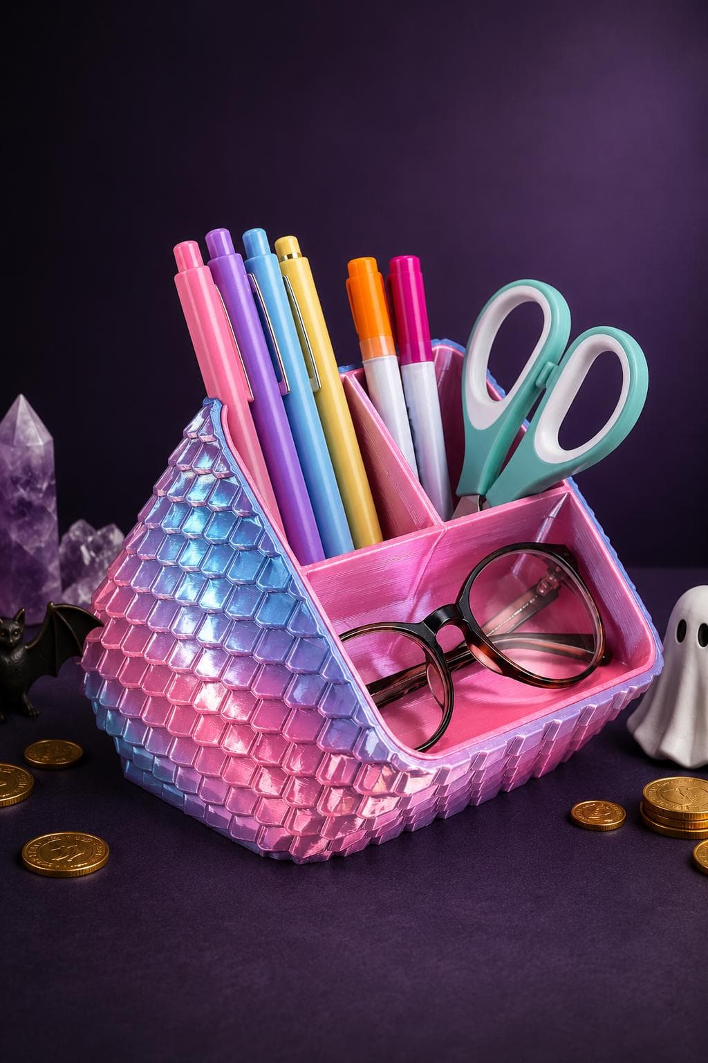 Dragon Scale Desk Organizer, 3D Printed Pencil Holder, Office Caddy - Thumbnail 4