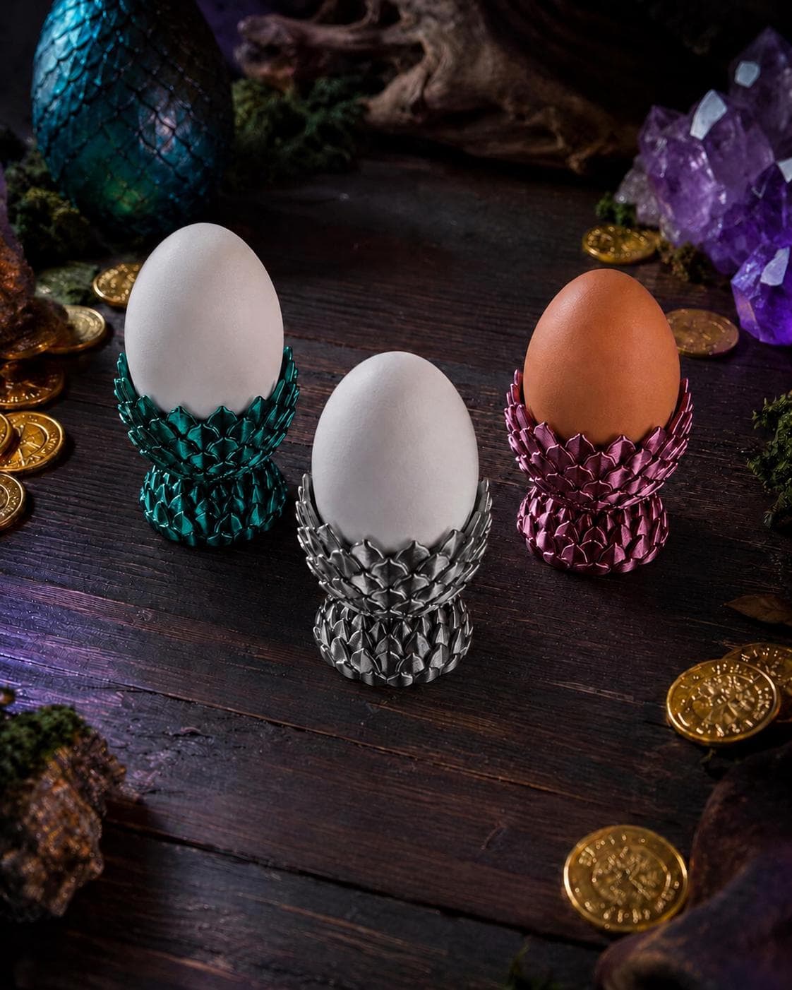 Dragon Scale 3D Printed Egg Cup, Fantasy Easter Table Decor - Thumbnail 3