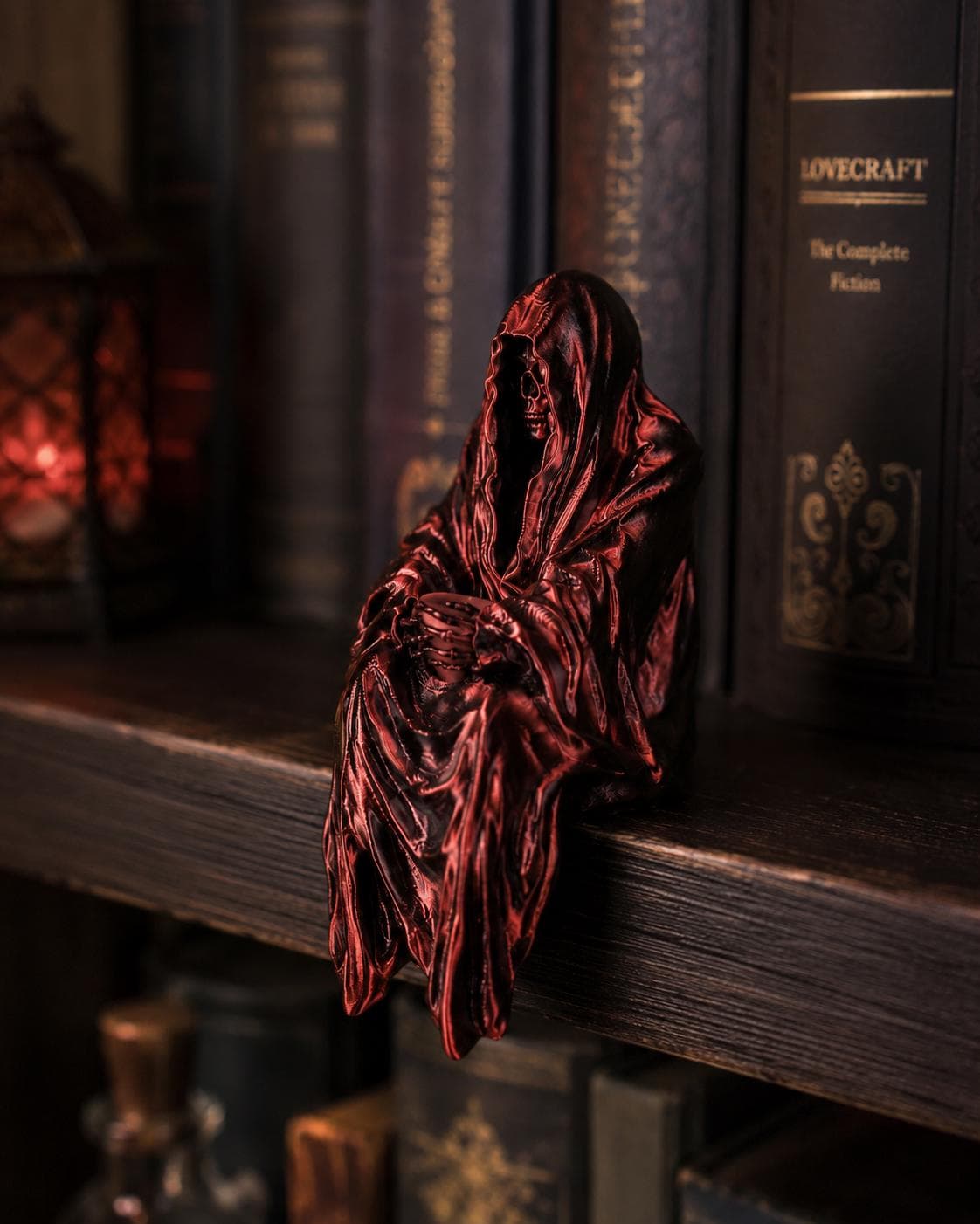 Grim Reaper Tea Cup Bookshelf Nook Decor | Gothic Shelf Sitter | Dark Academia Reaper Figurine | 3D Printed Spooky Decor