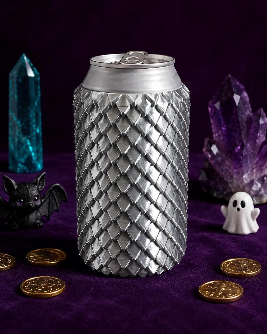 Dragon Scale Can Holder, 3D Printed Fantasy Drink Sleeve, Textured Soda Cozy - Thumbnail 2