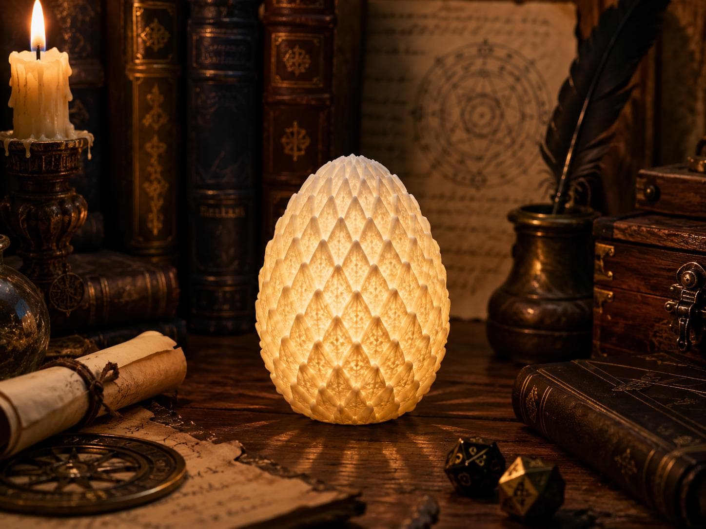 Dragon Scale Egg Lamp, 3D Printed Glowing Night Light, Fantasy Bedside Decor - Thumbnail 3