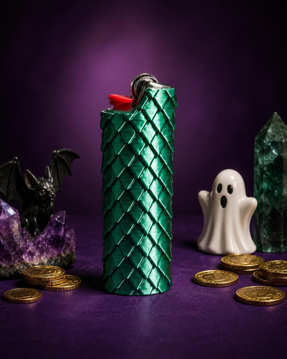 Dragon Scale Lighter Sleeve, 3D Printed Fantasy Cover for Standard BIC-Style Lighter - Thumbnail 2