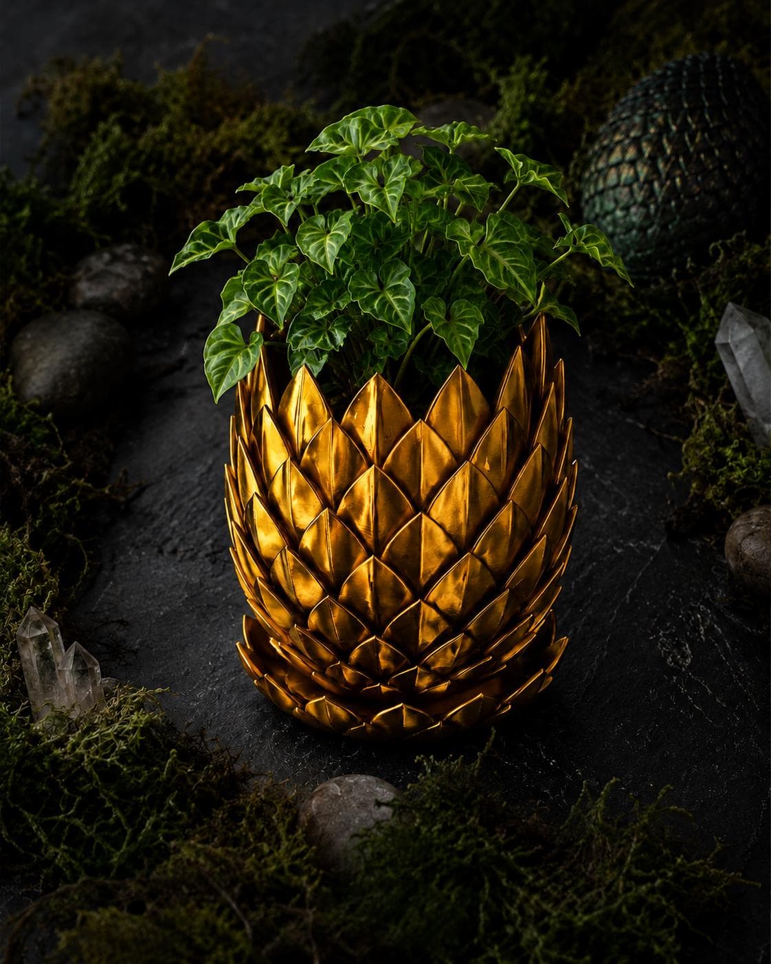Dragon Scale Planter with Drip Tray, 3D Printed Indoor Plant Pot - Thumbnail 2