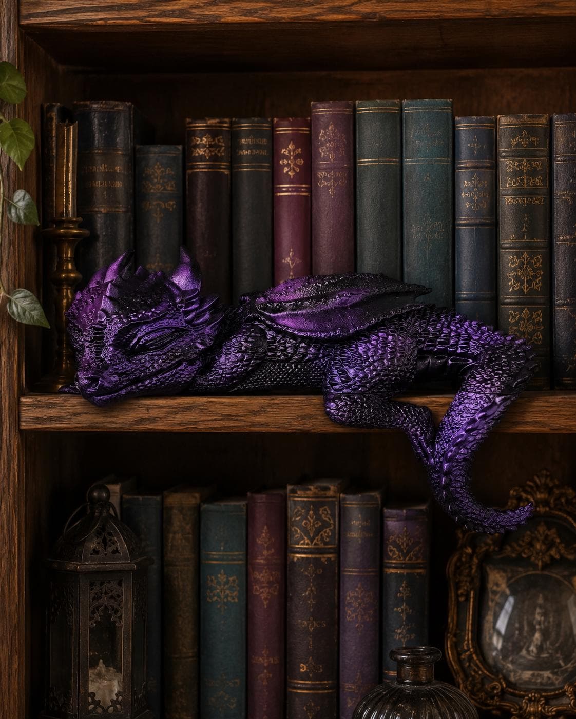 Sleeping Dragon Bookshelf Nook Decor | Gothic Book Lover Gift | 3D Printed Dragon Decor - Thumbnail 3