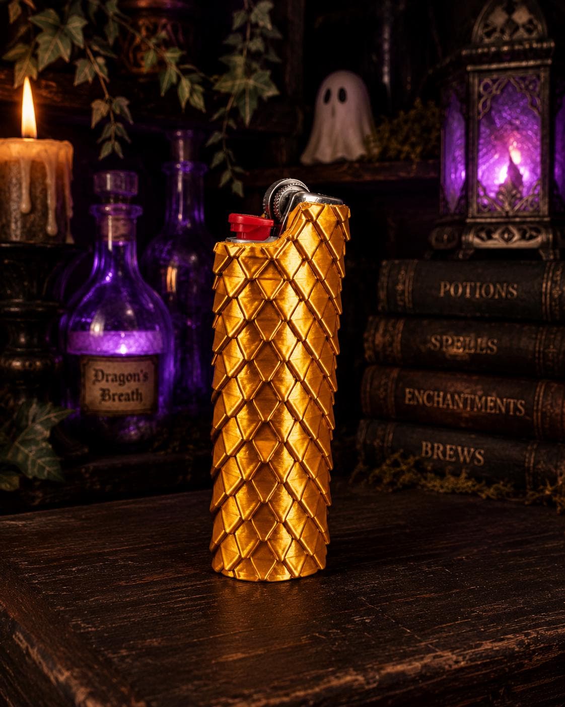 Dragon Scale Lighter Sleeve, 3D Printed Fantasy Cover for Standard BIC-Style Lighter - Thumbnail 5