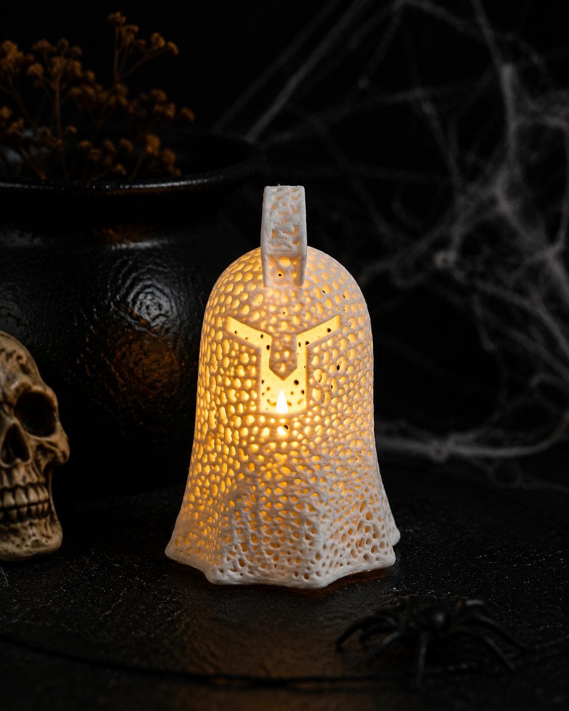 Spartan Ghost Figure, Gothic Bookshelf Nook Decor, 3D Printed Ancient Warrior Spirit, Spooky Shelf Statue, Dark Fantasy Desk Decor - Thumbnail 3