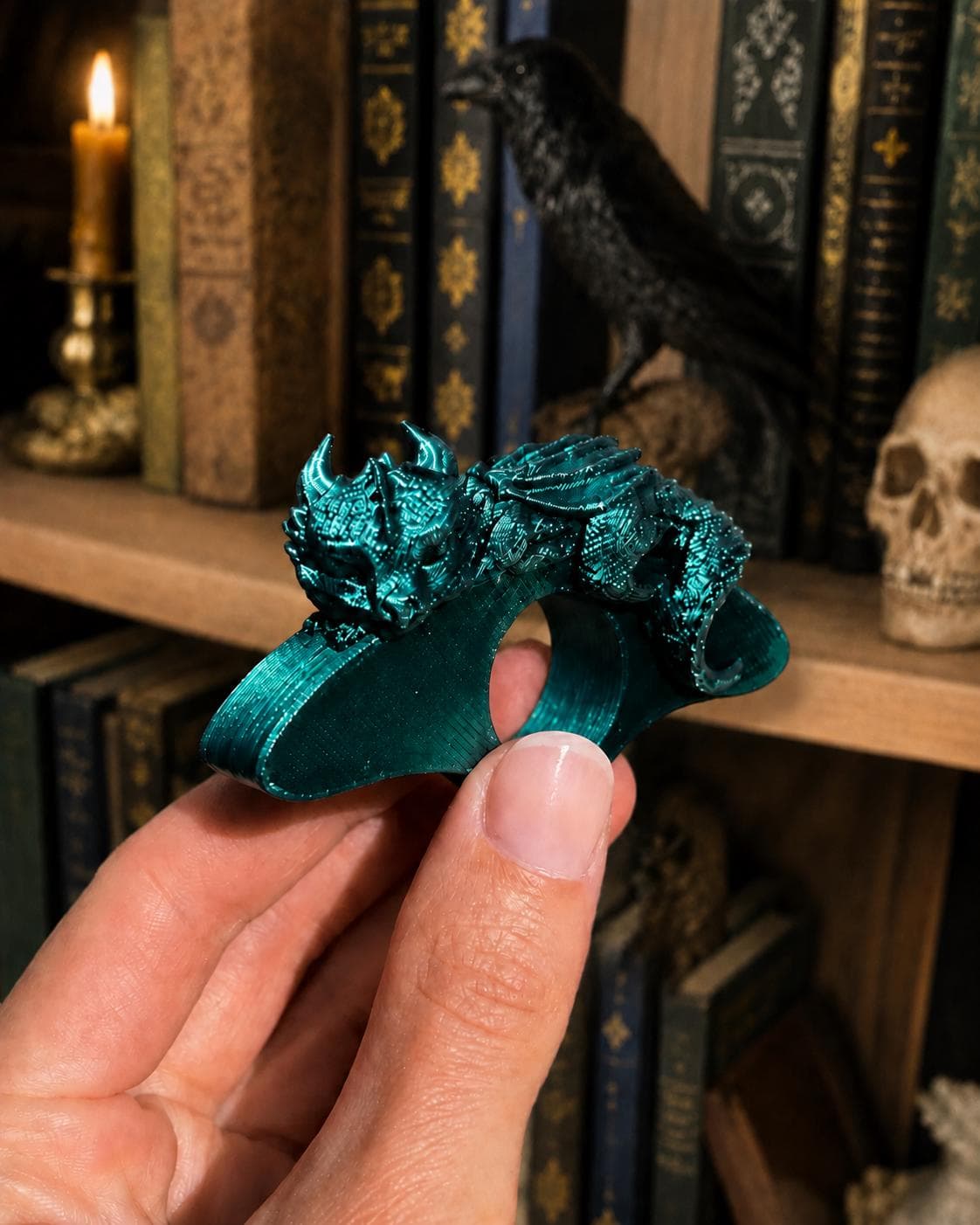 Sleeping Dragon Book Page Holder | Fantasy Thumb Ring Page Opener | 3D Printed Dragon Reading Accessory | Book Lover Gift - Thumbnail 4