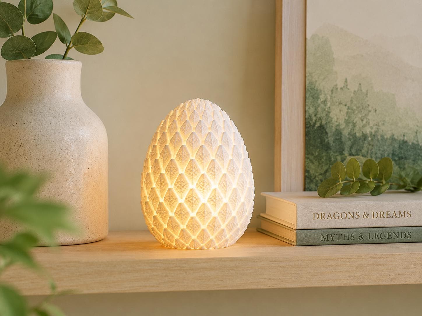 Dragon Scale Egg Lamp, 3D Printed Glowing Night Light, Fantasy Bedside Decor - Thumbnail 4