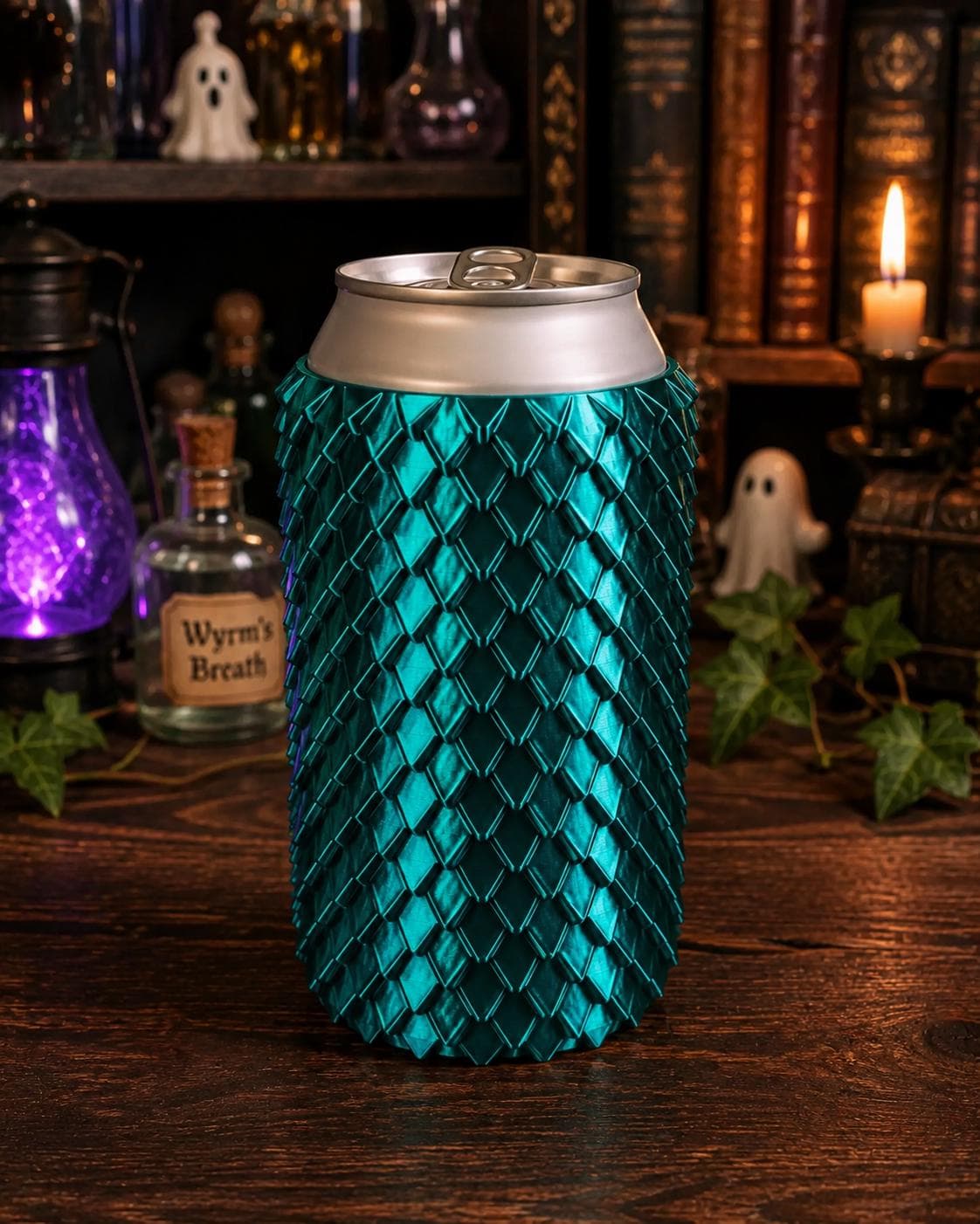 Dragon Scale Can Holder, 3D Printed Fantasy Drink Sleeve, Textured Soda Cozy - Thumbnail 3